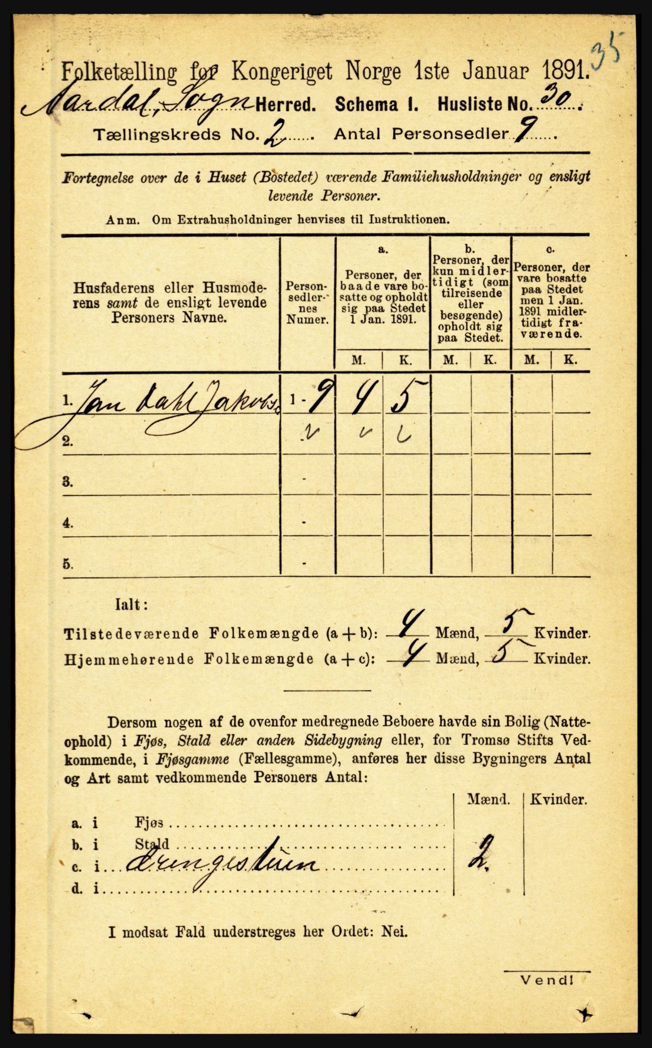 RA, 1891 census for 1424 Årdal, 1891, p. 156