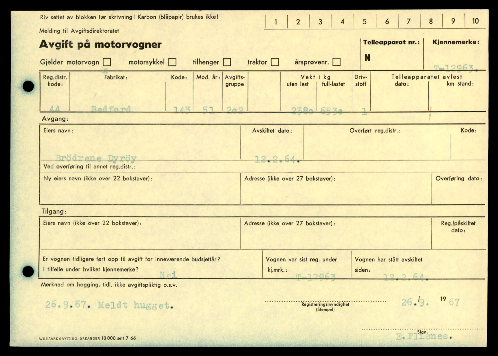 Møre og Romsdal vegkontor - Ålesund trafikkstasjon, AV/SAT-A-4099/F/Fe/L0036: Registreringskort for kjøretøy T 12831 - T 13030, 1927-1998, p. 1971