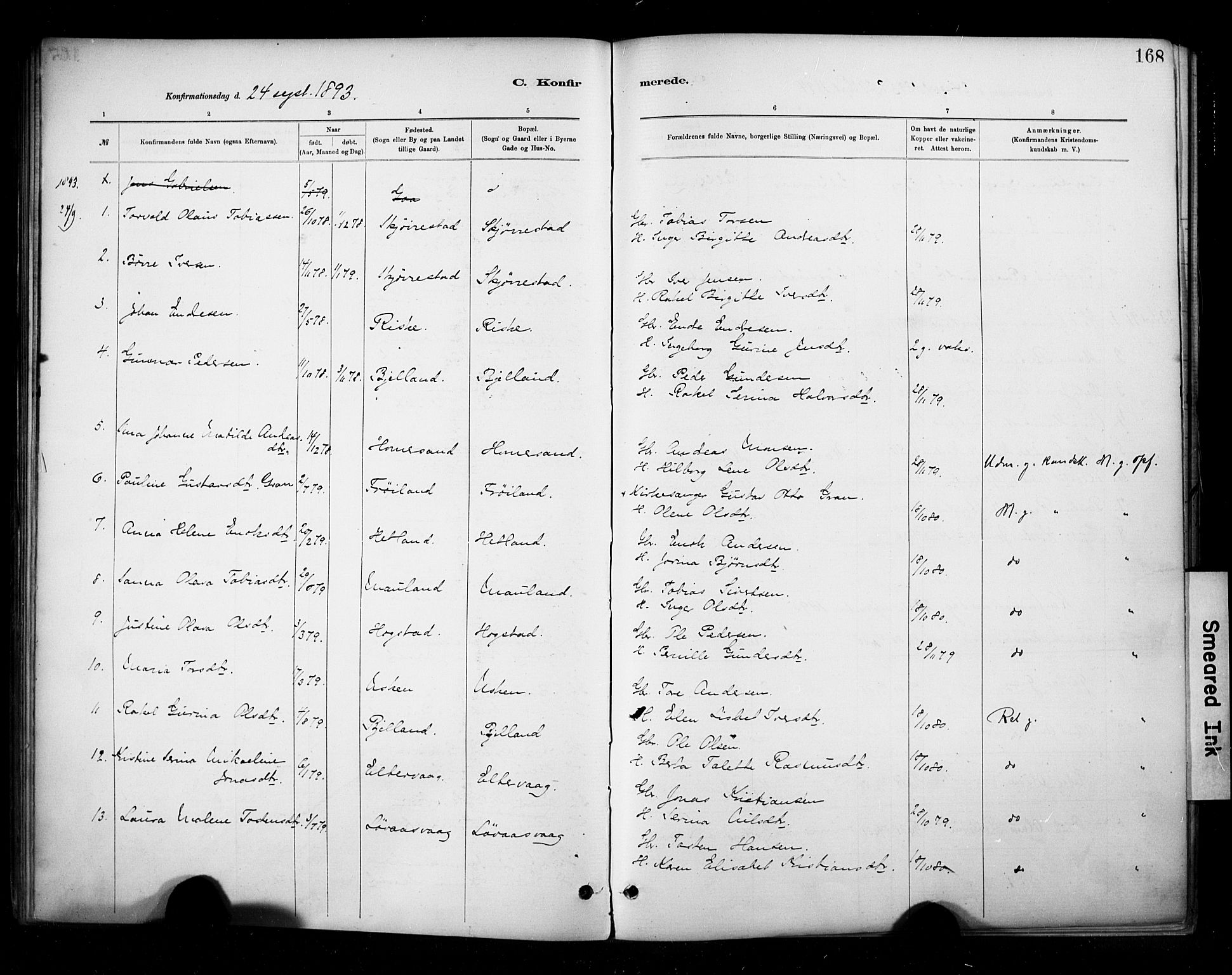 Hetland sokneprestkontor, AV/SAST-A-101826/30/30BA/L0010: Parish register (official) no. A 10, 1882-1925, p. 168