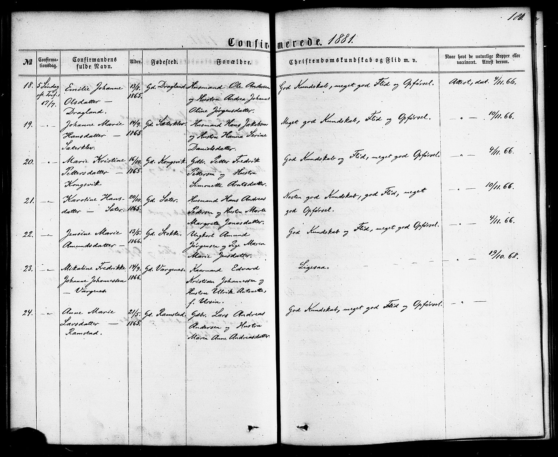 Ministerialprotokoller, klokkerbøker og fødselsregistre - Nordland, AV/SAT-A-1459/865/L0923: Parish register (official) no. 865A01, 1864-1884, p. 180