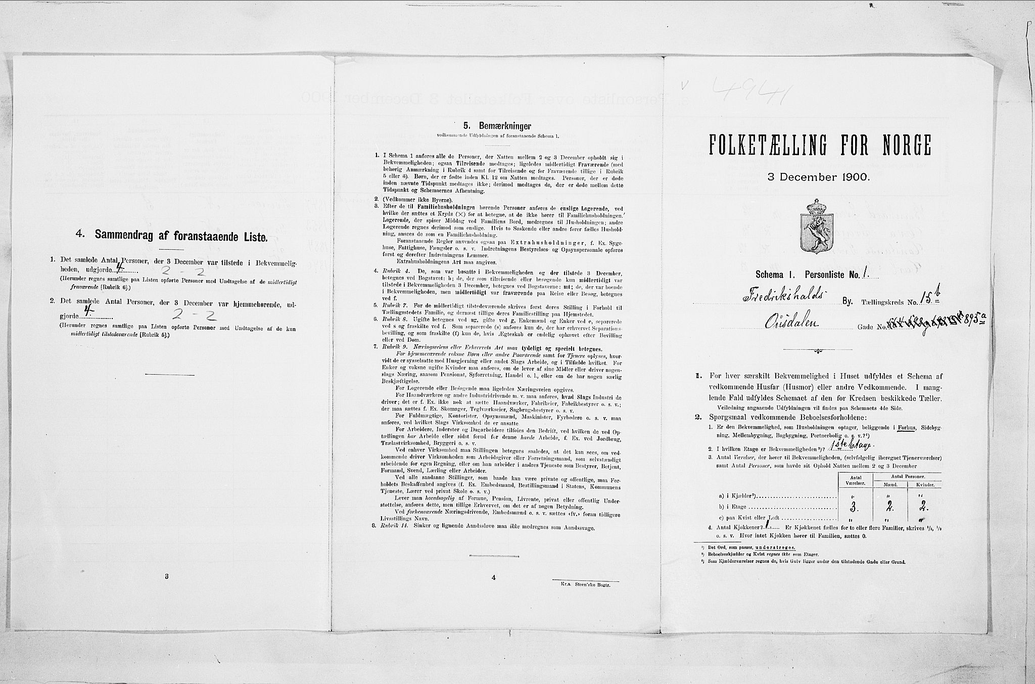 SAO, 1900 census for Fredrikshald, 1900