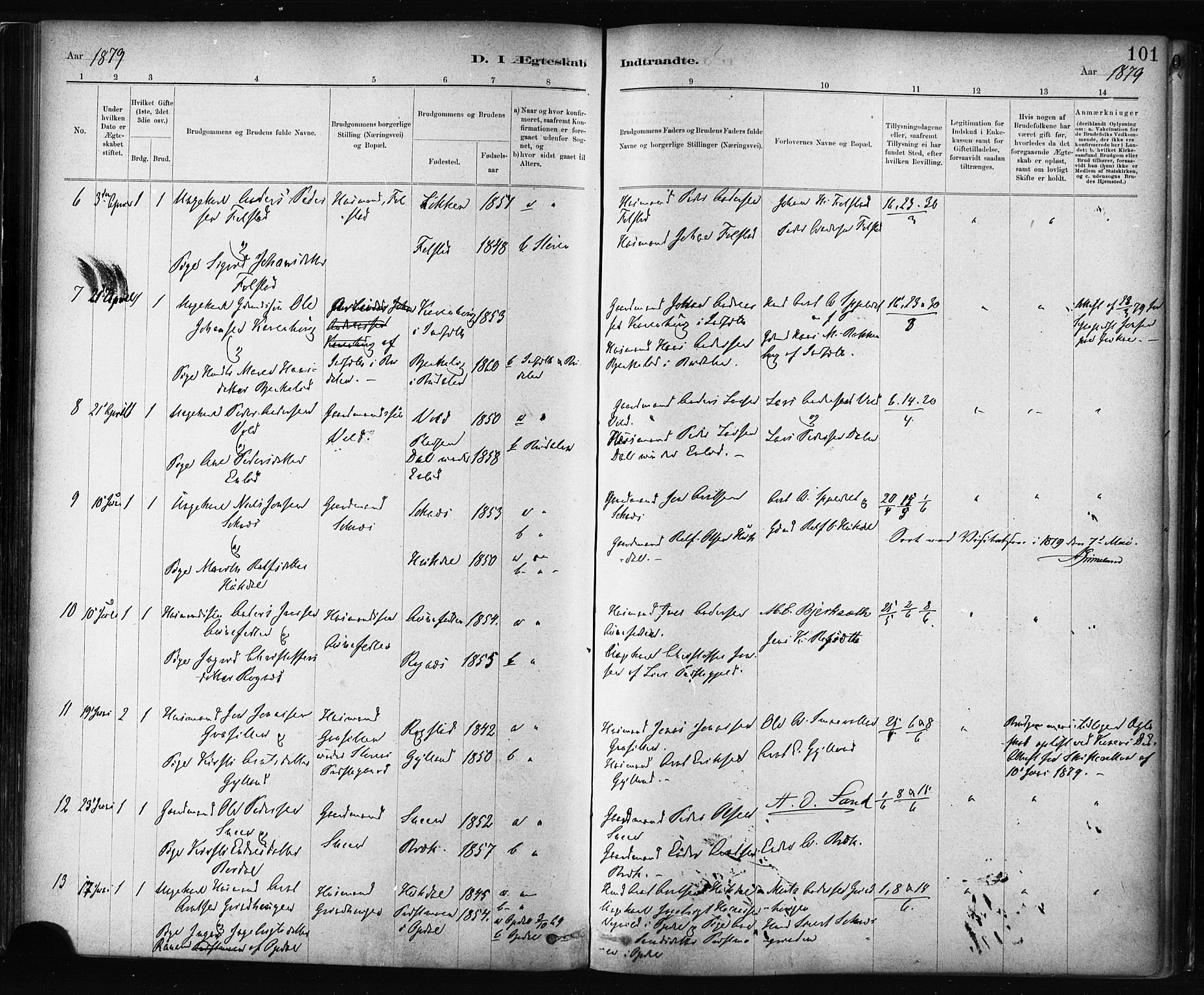 Ministerialprotokoller, klokkerbøker og fødselsregistre - Sør-Trøndelag, AV/SAT-A-1456/687/L1002: Parish register (official) no. 687A08, 1878-1890, p. 101