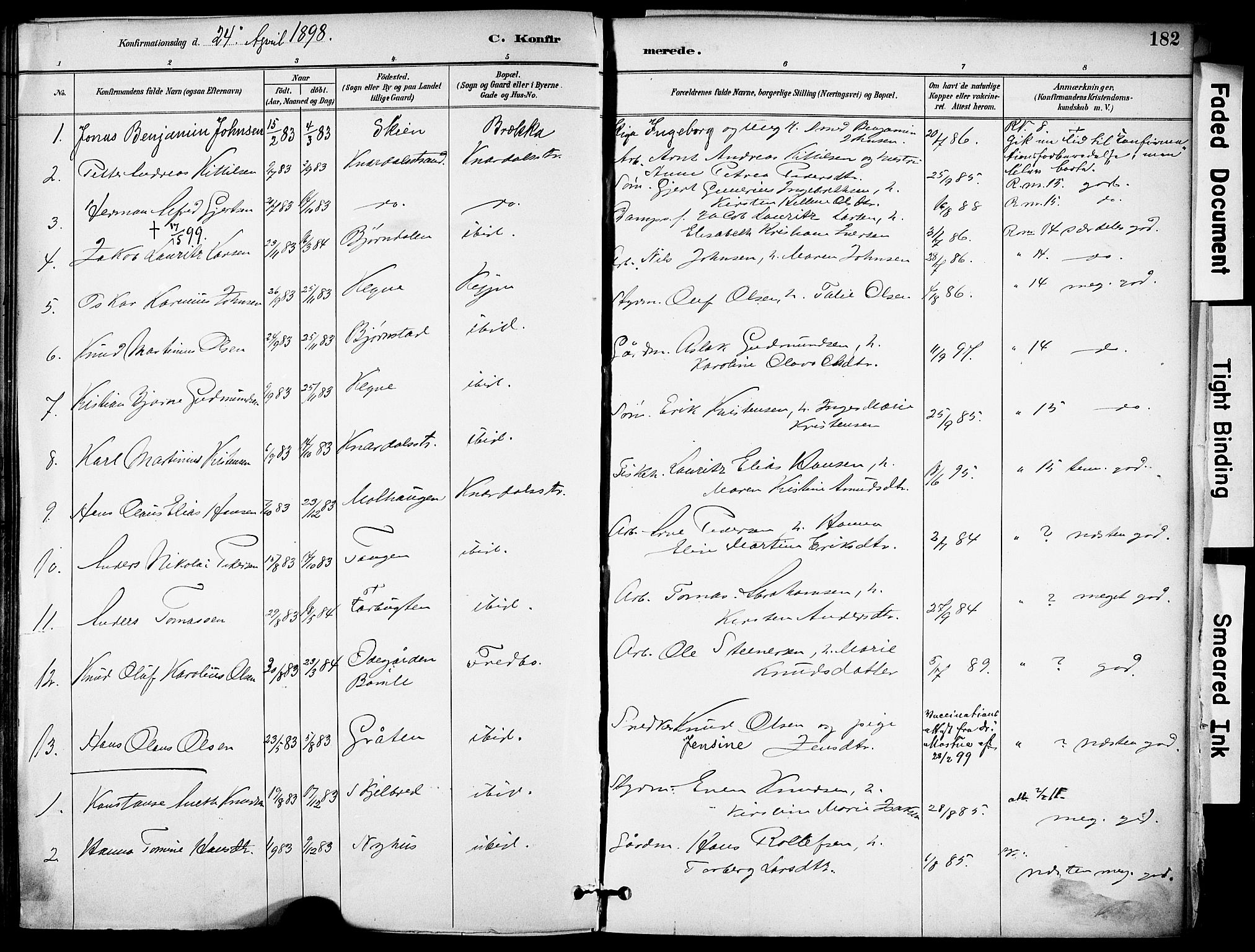 Solum kirkebøker, SAKO/A-306/F/Fa/L0010: Parish register (official) no. I 10, 1888-1898, p. 182