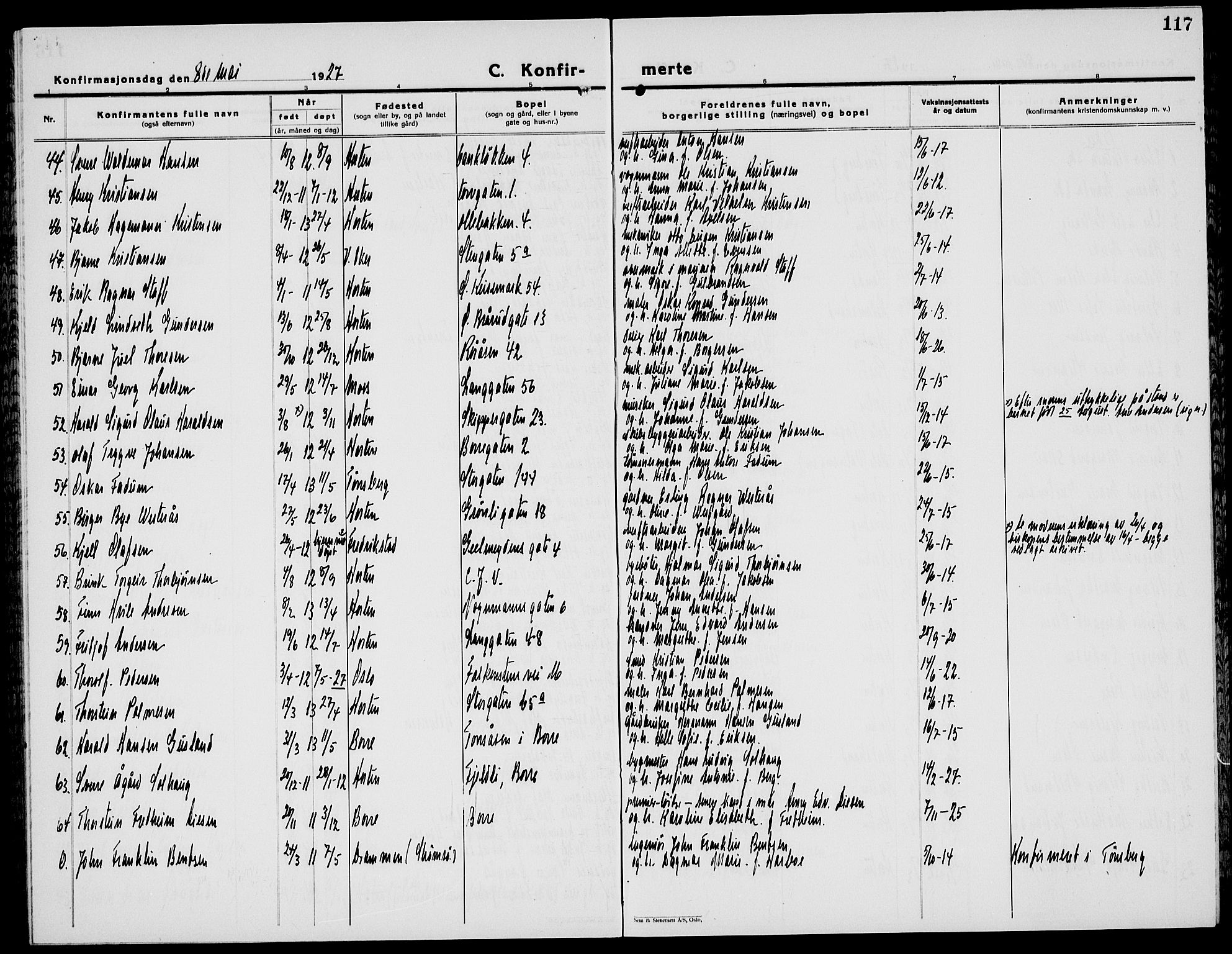 Horten kirkebøker, AV/SAKO-A-348/G/Ga/L0009: Parish register (copy) no. 9, 1926-1936, p. 117