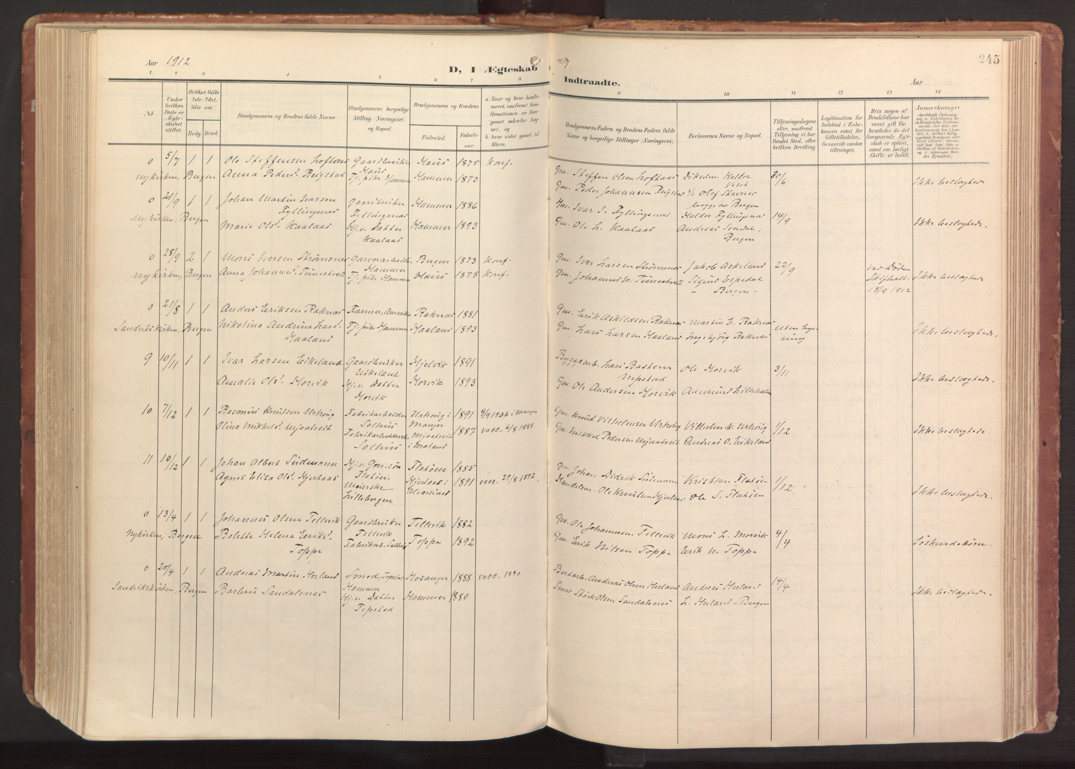 Hamre sokneprestembete, AV/SAB-A-75501/H/Ha/Haa/Haab/L0002: Parish register (official) no. B 2, 1905-1924, p. 245