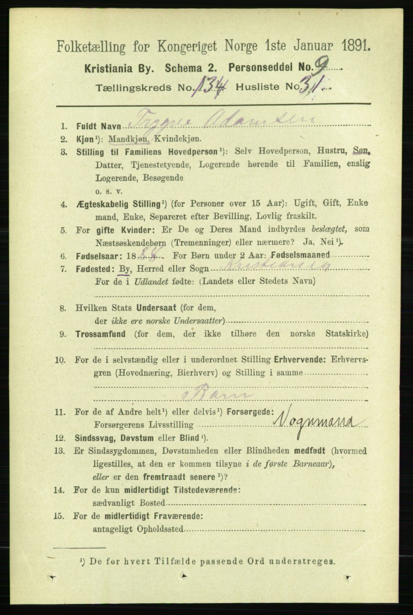 RA, 1891 census for 0301 Kristiania, 1891, p. 74172