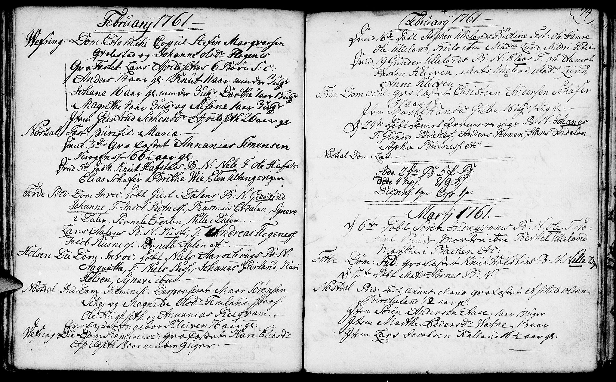 Førde sokneprestembete, SAB/A-79901/H/Haa/Haaa/L0003: Parish register (official) no. A 3, 1749-1764, p. 74