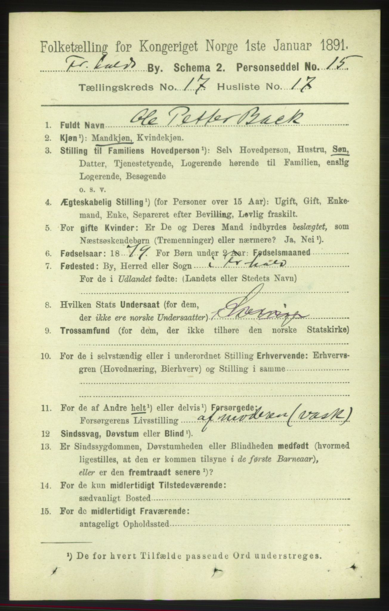 RA, 1891 census for 0101 Fredrikshald, 1891, p. 11183