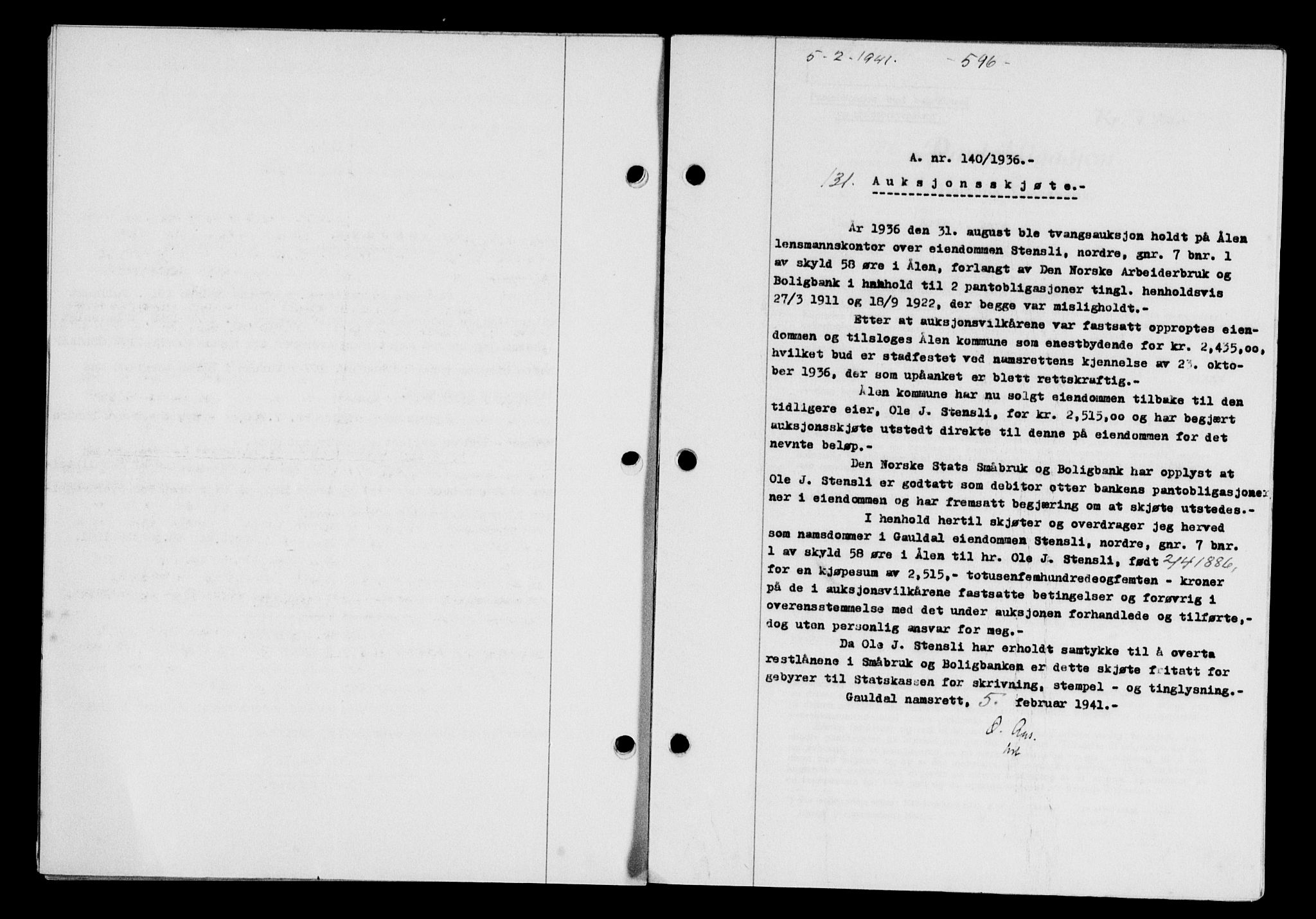 Gauldal sorenskriveri, SAT/A-0014/1/2/2C/L0052: Mortgage book no. 57, 1940-1941, Diary no: : 131/1941