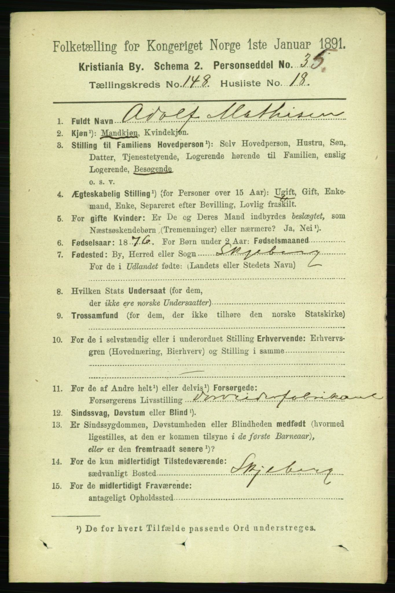 RA, 1891 census for 0301 Kristiania, 1891, p. 82563