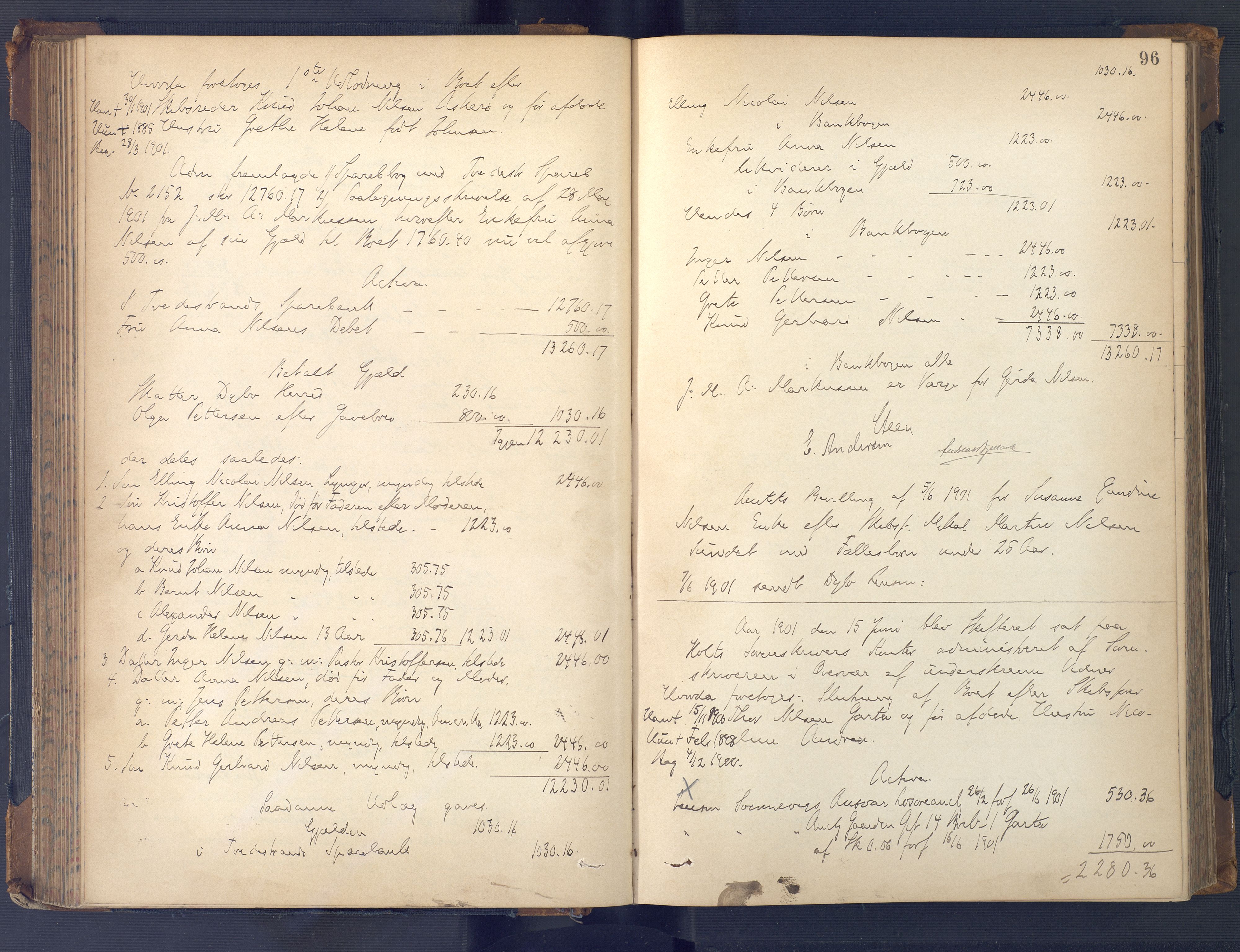 Holt sorenskriveri, AV/SAK-1221-0002/H/Hc/L0036: Skifteutlodningsprotokoll nr. 11, 1896-1911, p. 95b-96a