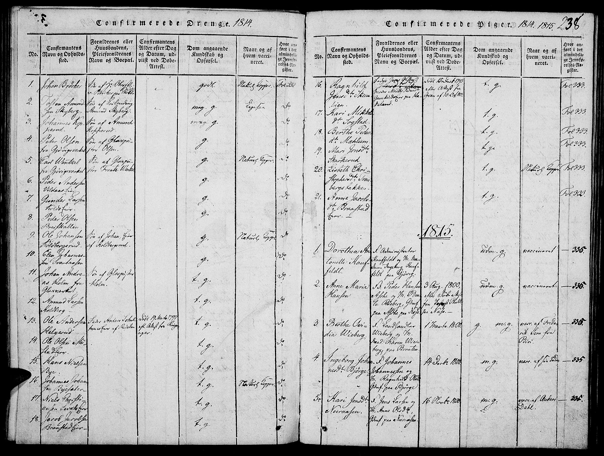 Vardal prestekontor, SAH/PREST-100/H/Ha/Haa/L0004: Parish register (official) no. 4, 1814-1831, p. 238