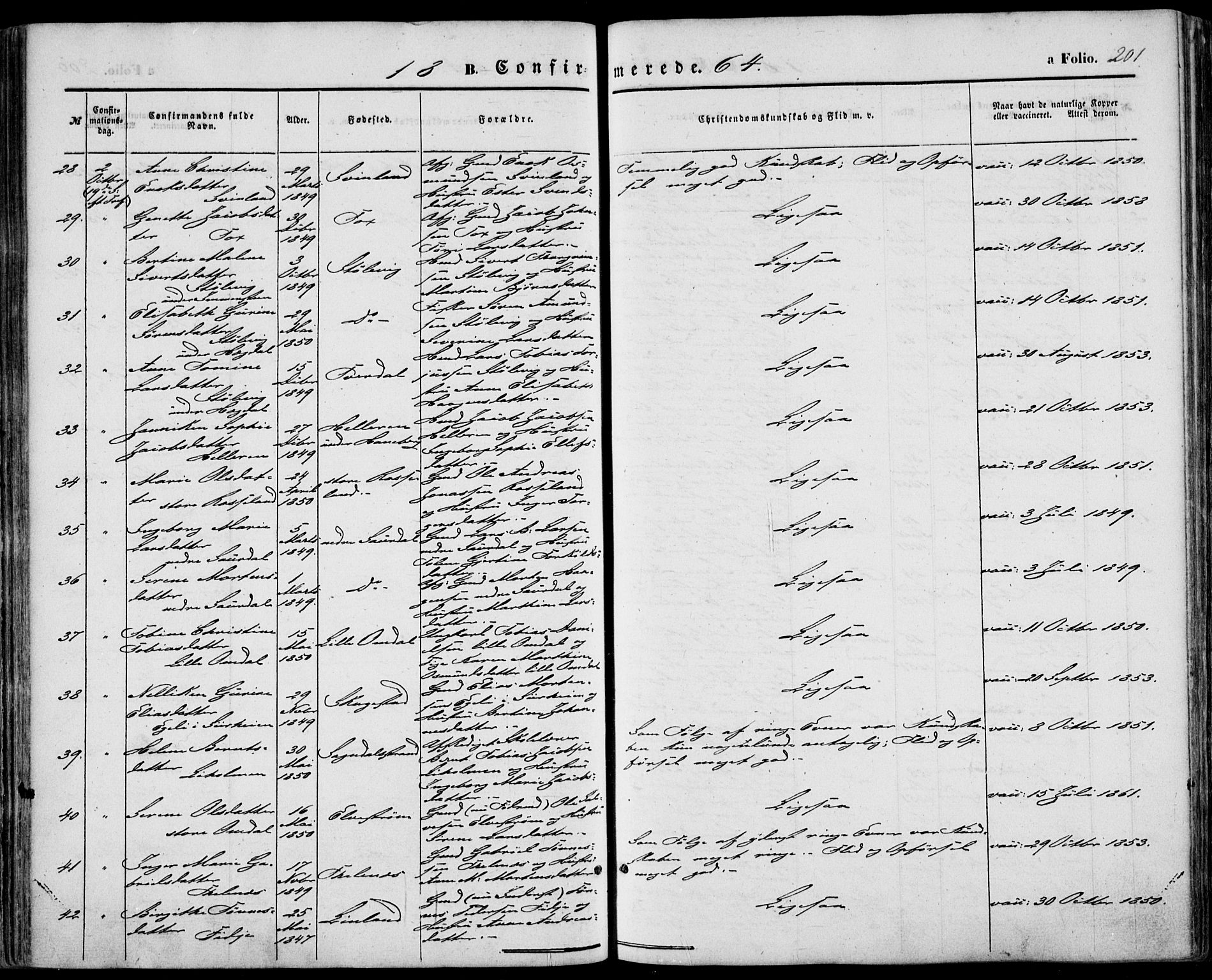 Sokndal sokneprestkontor, AV/SAST-A-101808: Parish register (official) no. A 9, 1857-1874, p. 201