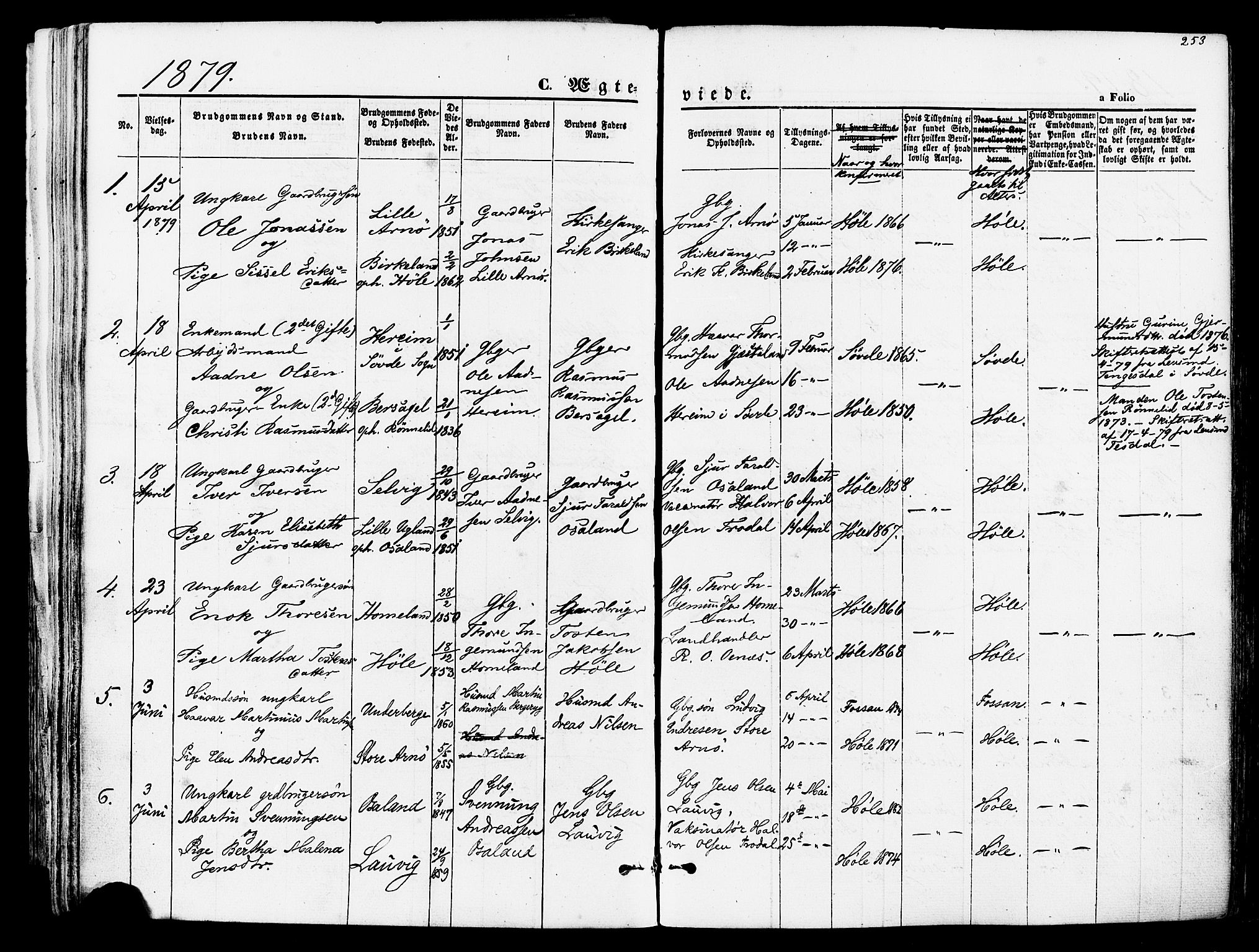 Høgsfjord sokneprestkontor, SAST/A-101624/H/Ha/Haa/L0002: Parish register (official) no. A 2, 1855-1885, p. 253
