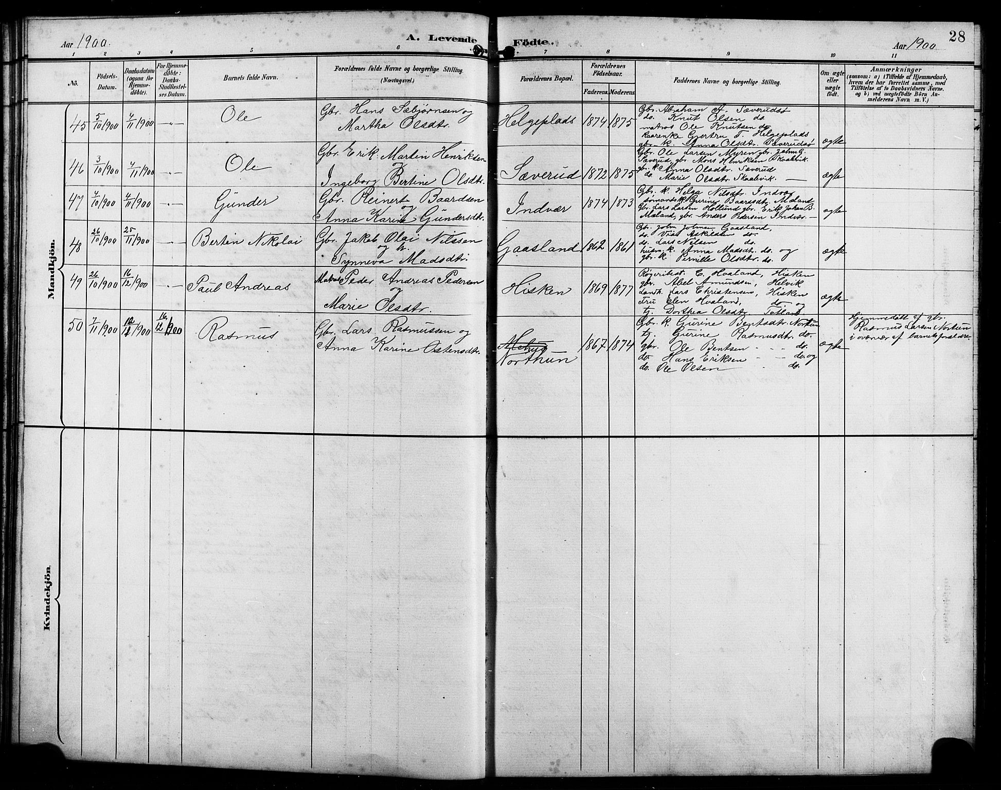 Finnås sokneprestembete, SAB/A-99925/H/Ha/Hab/Habb/L0004: Parish register (copy) no. B 4, 1897-1907, p. 28