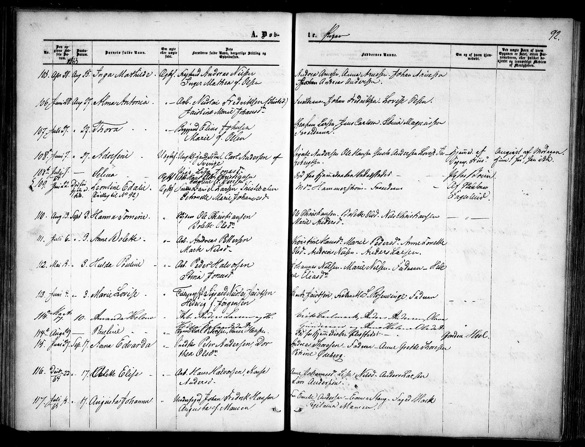 Halden prestekontor Kirkebøker, SAO/A-10909/F/Fa/L0007: Parish register (official) no. I 7, 1857-1865, p. 92
