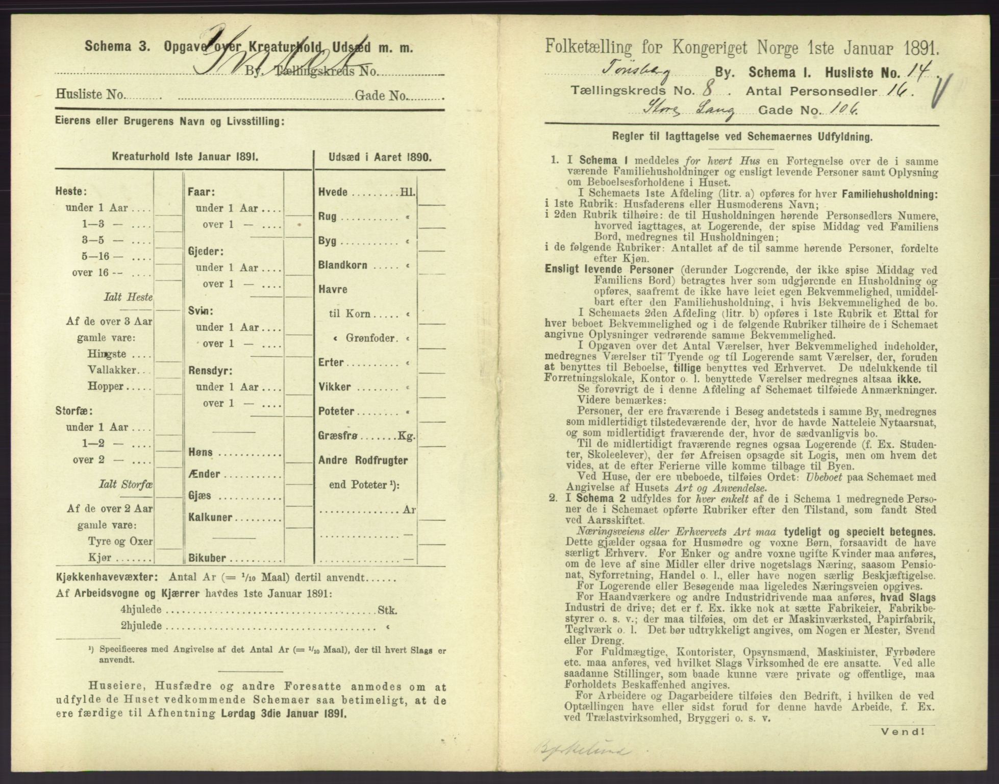 RA, 1891 census for 0705 Tønsberg, 1891, p. 354