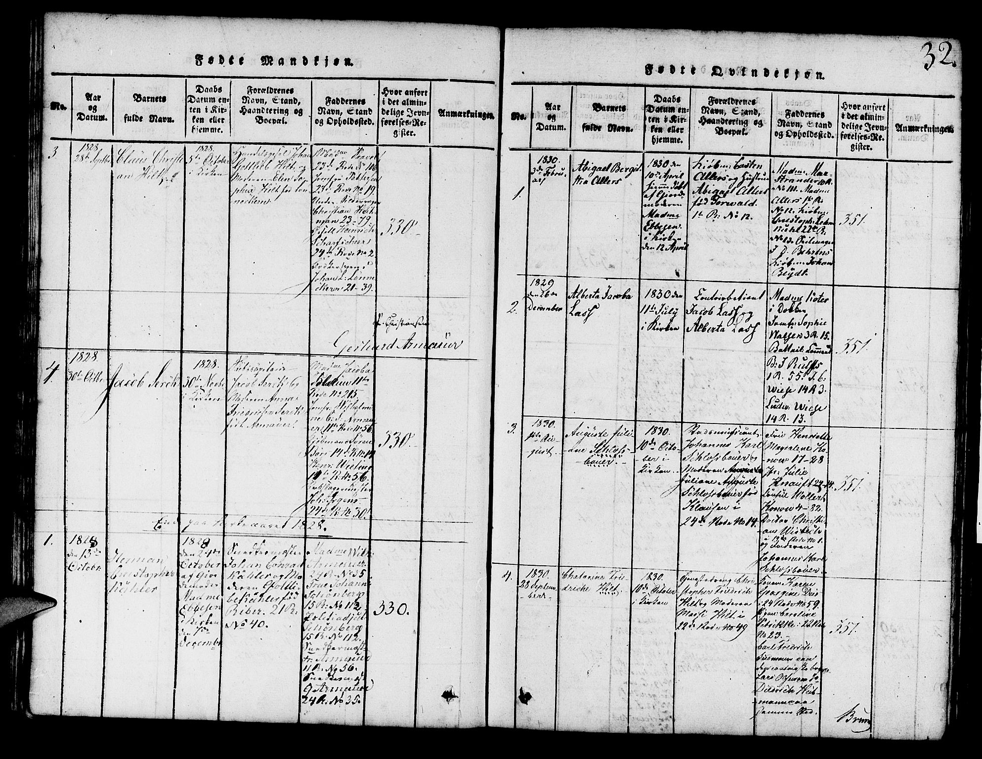 Mariakirken Sokneprestembete, SAB/A-76901/H/Hab/L0001: Parish register (copy) no. A 1, 1815-1846, p. 32