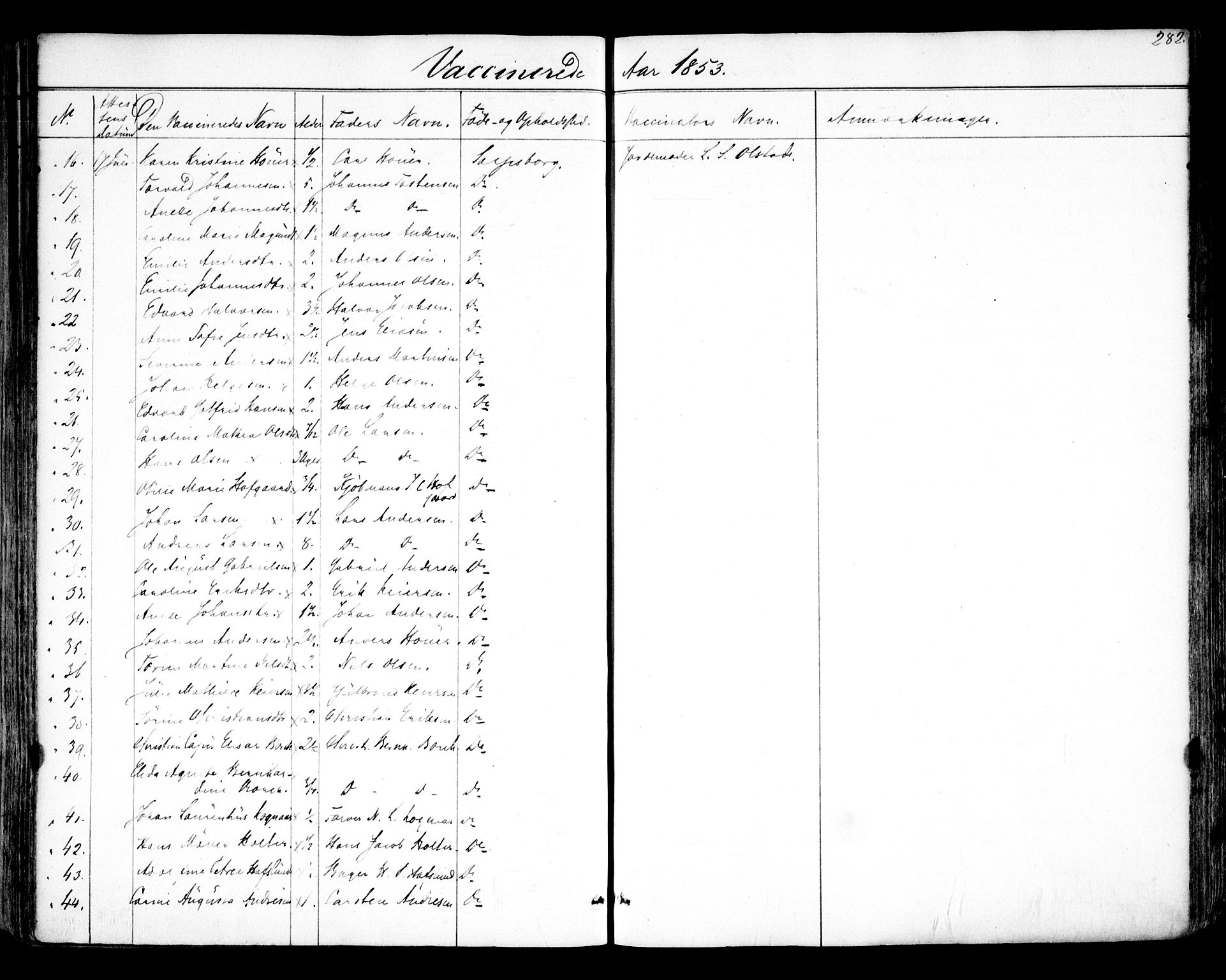 Tune prestekontor Kirkebøker, SAO/A-2007/F/Fa/L0011: Parish register (official) no. 11, 1852-1856, p. 282