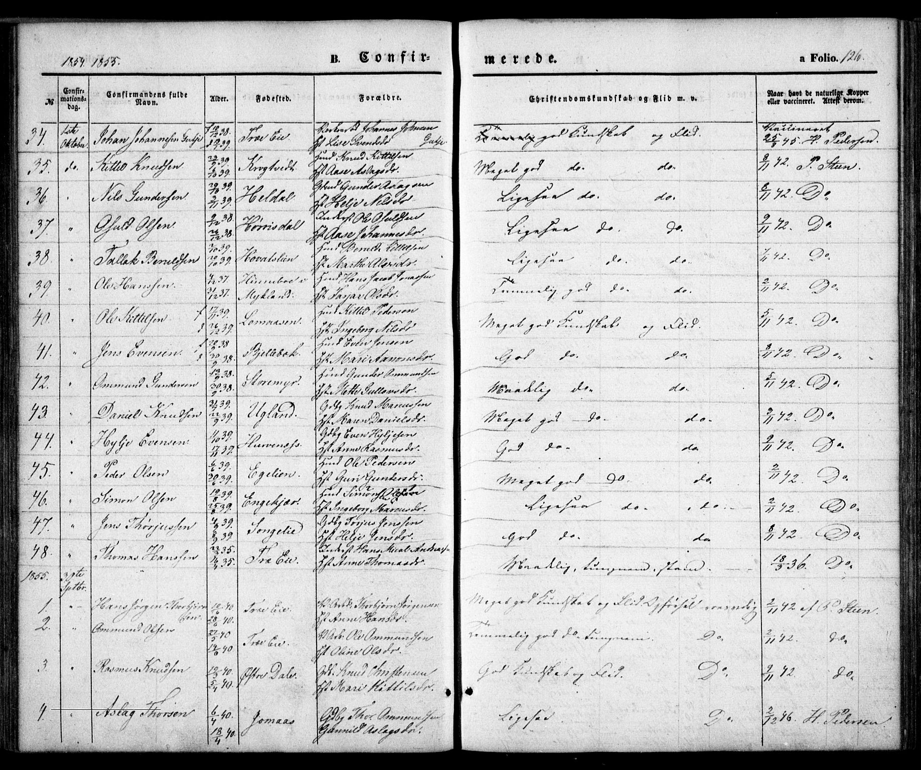 Froland sokneprestkontor, AV/SAK-1111-0013/F/Fa/L0002: Parish register (official) no. A 2, 1845-1863, p. 126