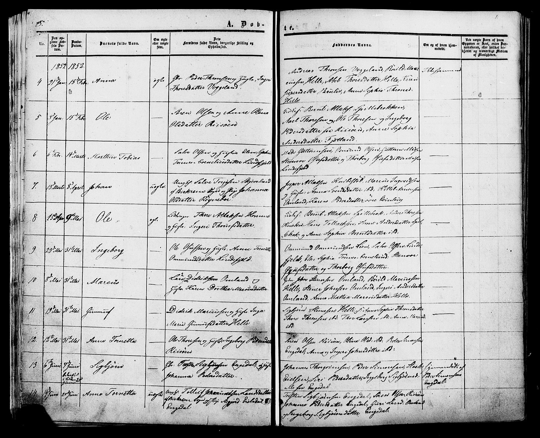 Fjotland sokneprestkontor, AV/SAK-1111-0010/F/Fa/L0001: Parish register (official) no. A 1, 1850-1879, p. 11