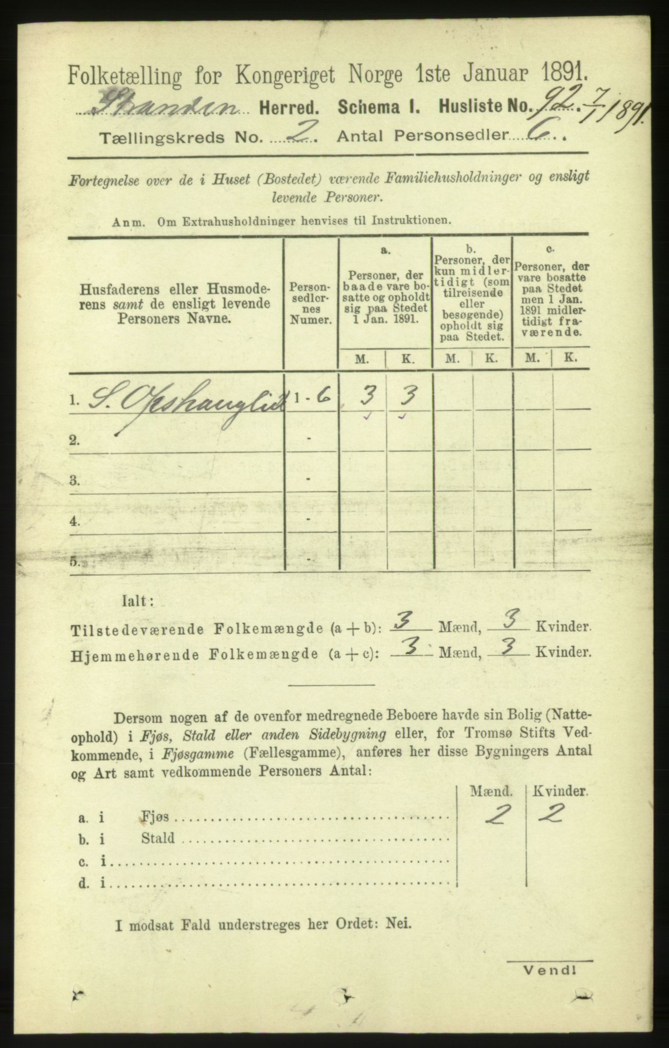 RA, 1891 census for 1525 Stranda, 1891, p. 288