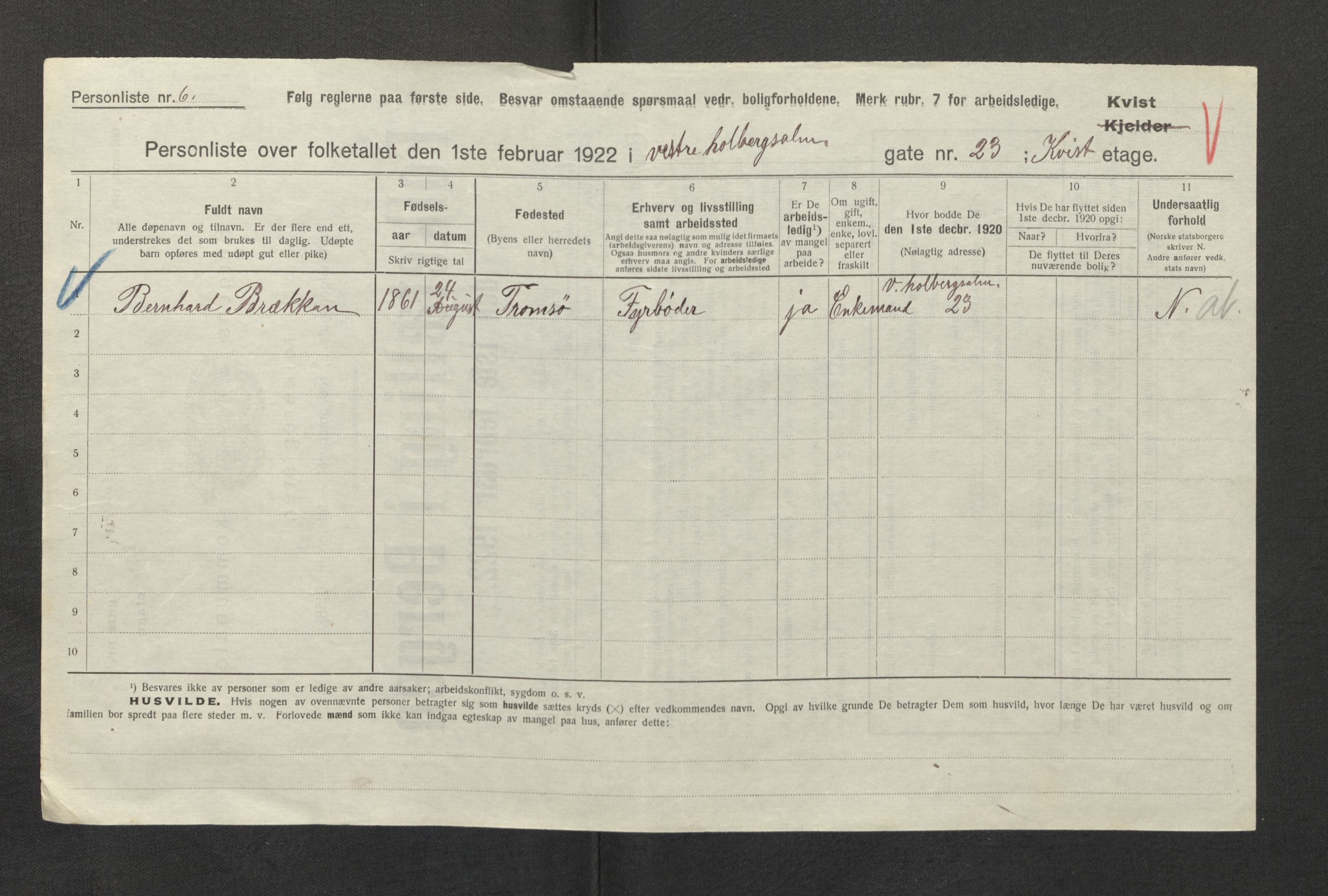 SAB, Municipal Census 1922 for Bergen, 1922, p. 15418