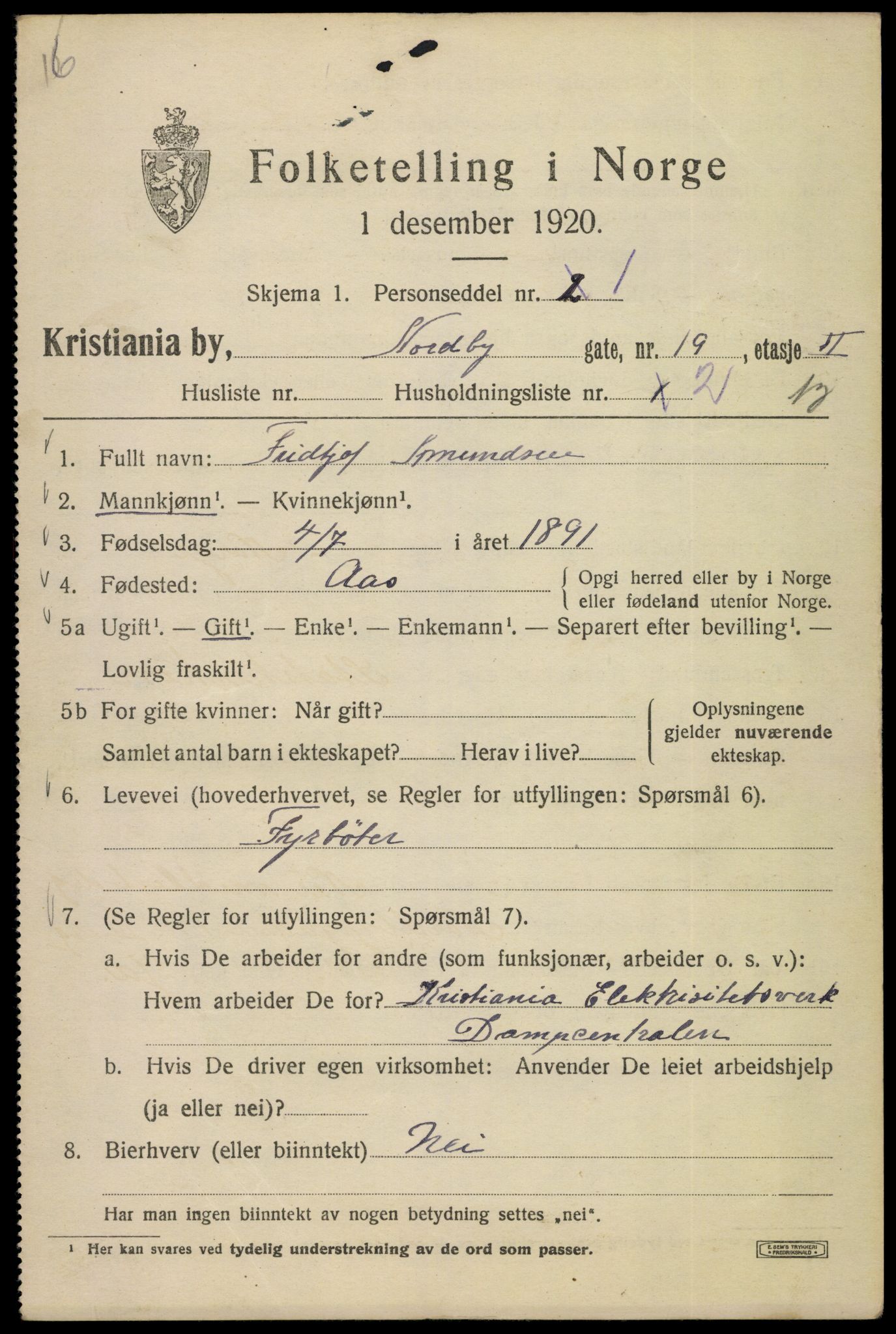 SAO, 1920 census for Kristiania, 1920, p. 419623