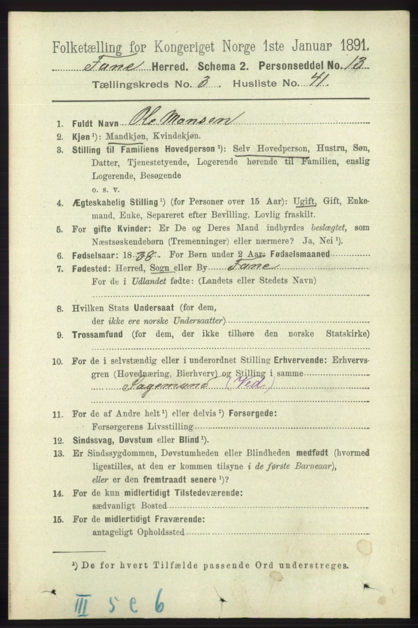 RA, 1891 census for 1249 Fana, 1891, p. 1256