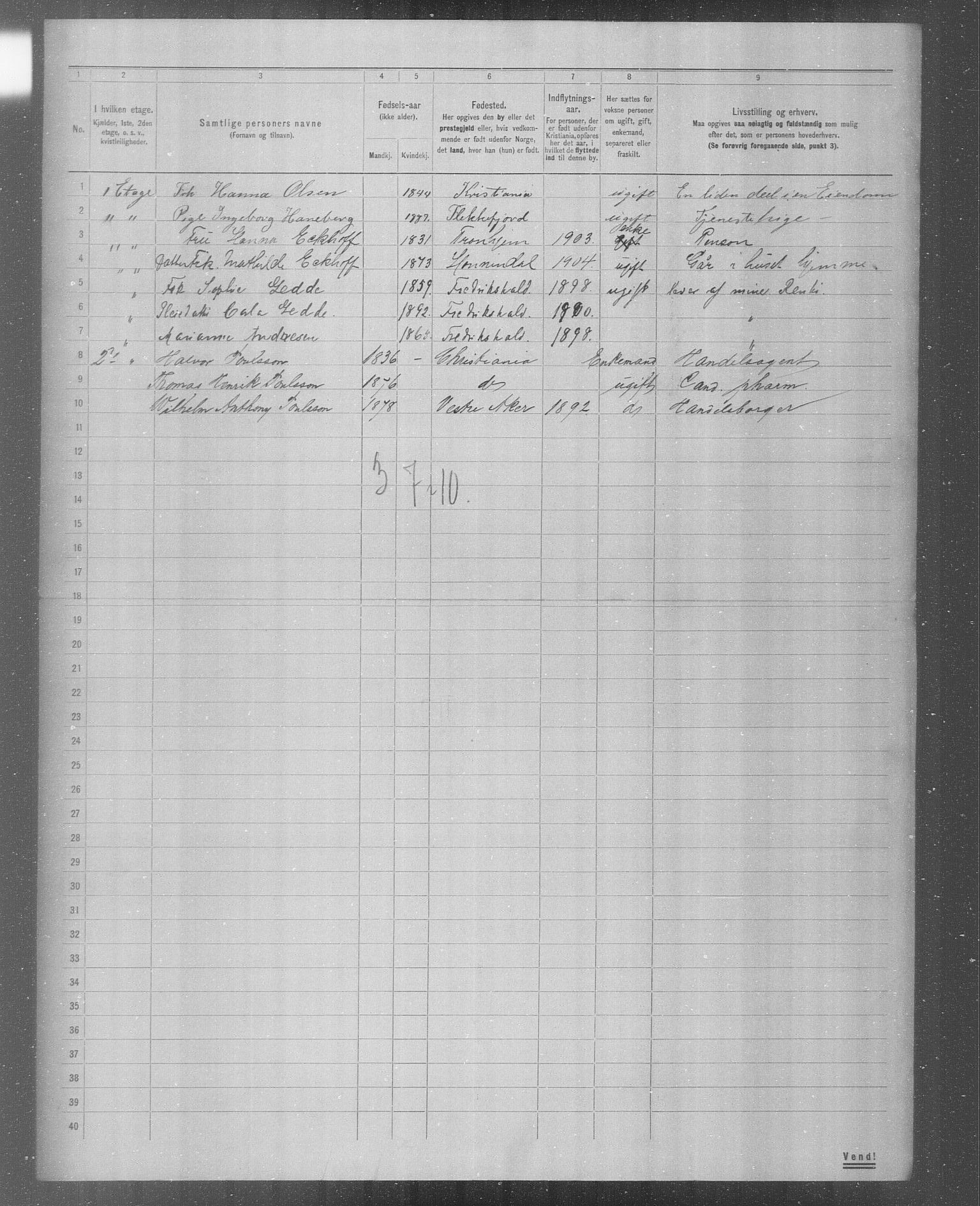 OBA, Municipal Census 1904 for Kristiania, 1904, p. 5408