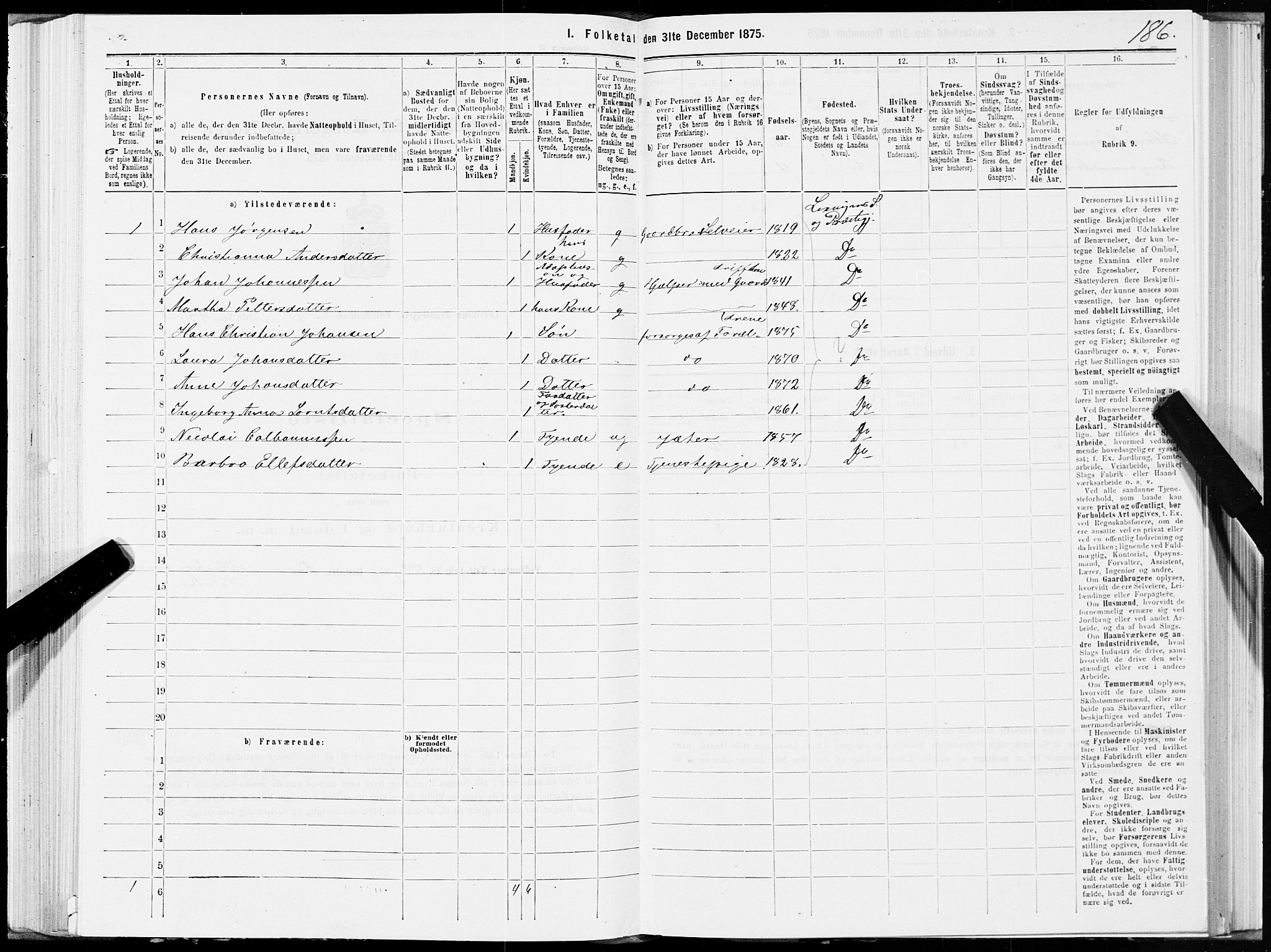 SAT, 1875 census for 1718P Leksvik, 1875, p. 1186