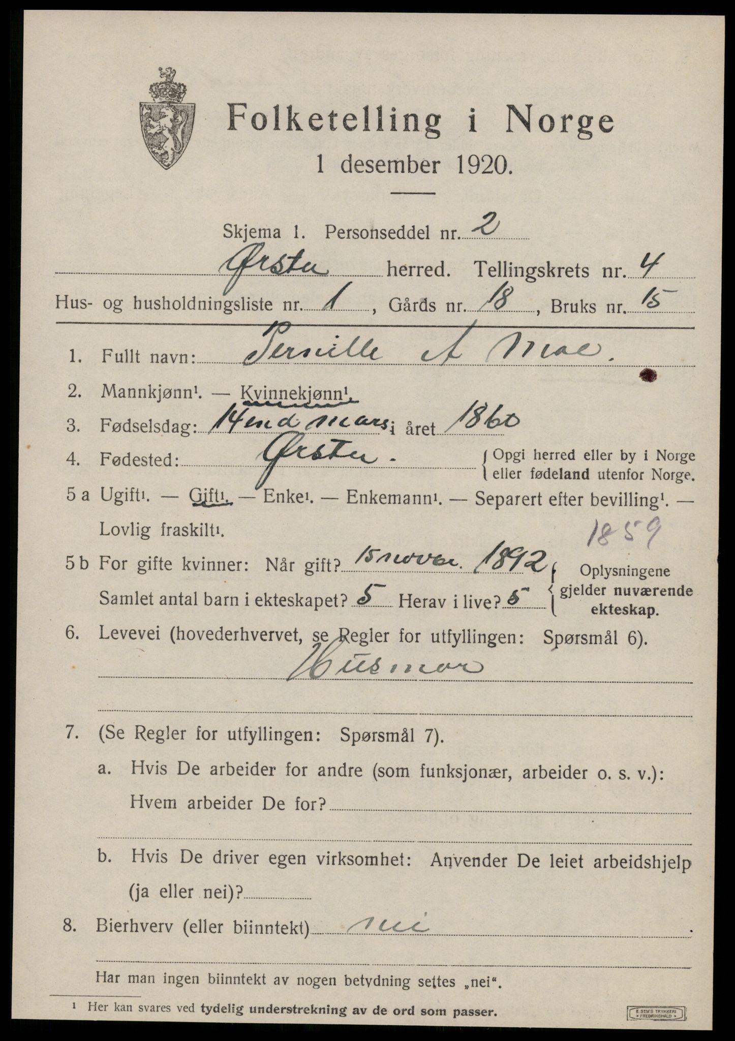 SAT, 1920 census for Ørsta, 1920, p. 3954