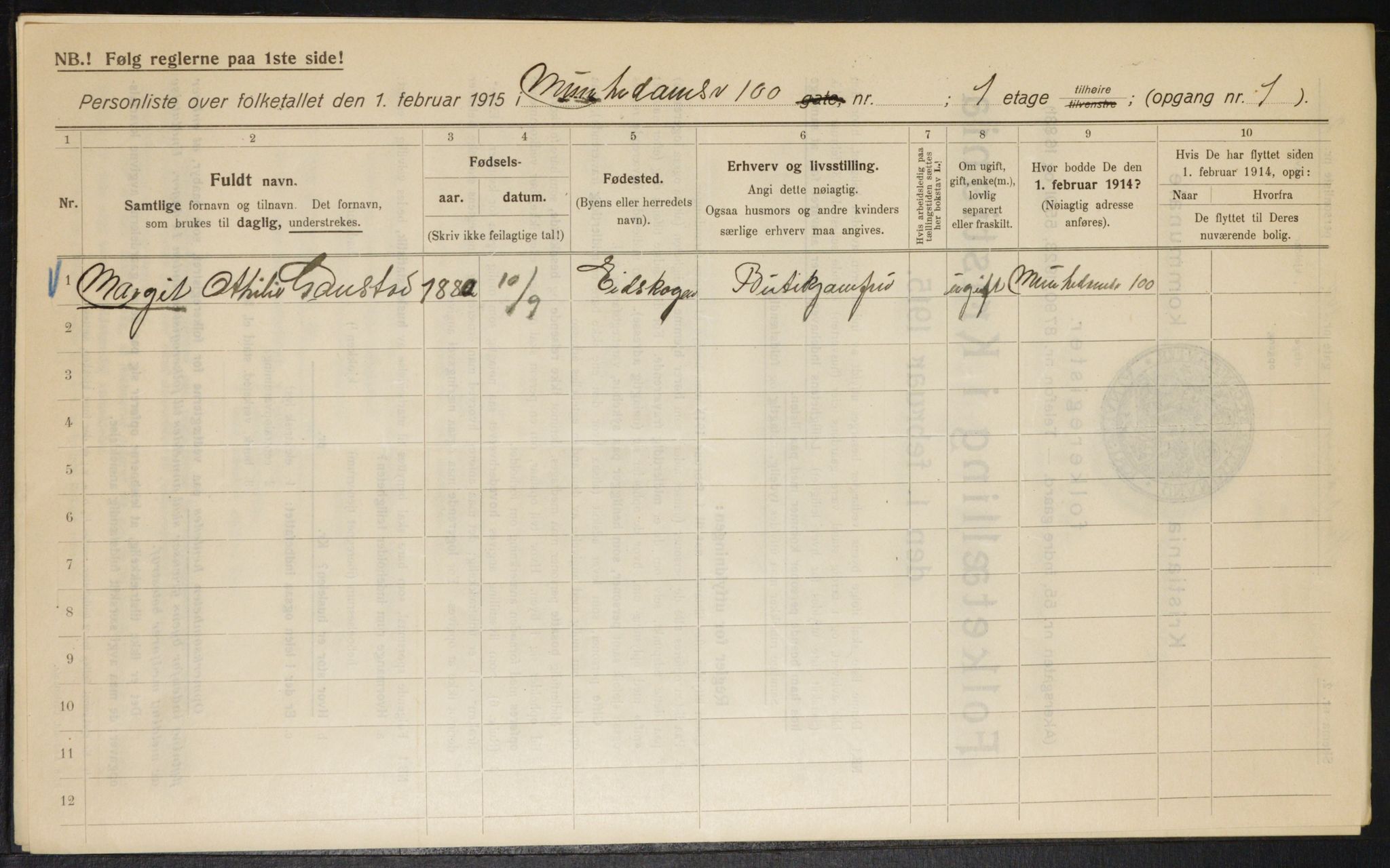 OBA, Municipal Census 1915 for Kristiania, 1915, p. 67372