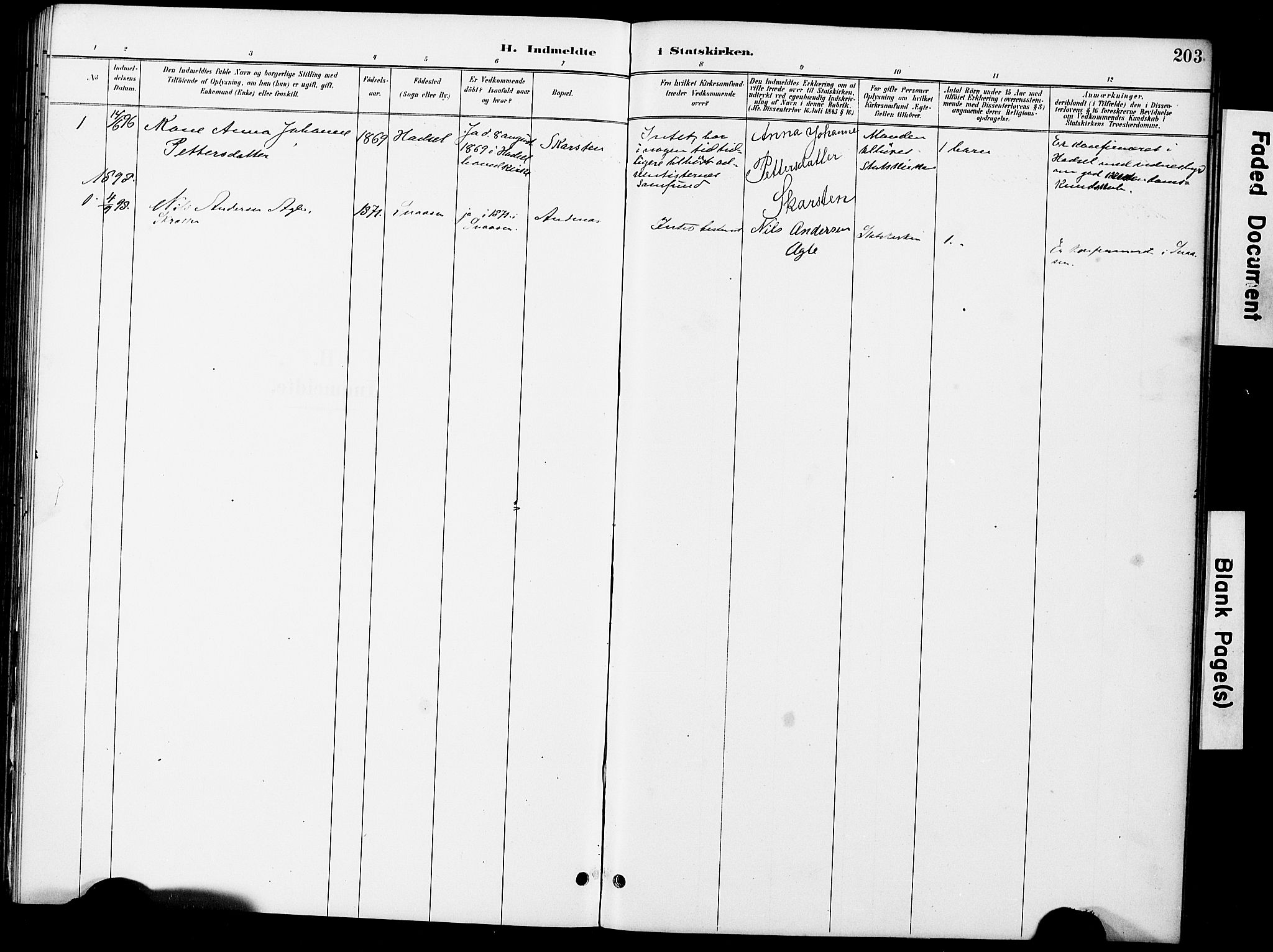 Ministerialprotokoller, klokkerbøker og fødselsregistre - Nordland, AV/SAT-A-1459/899/L1448: Parish register (copy) no. 899C03, 1887-1902, p. 203