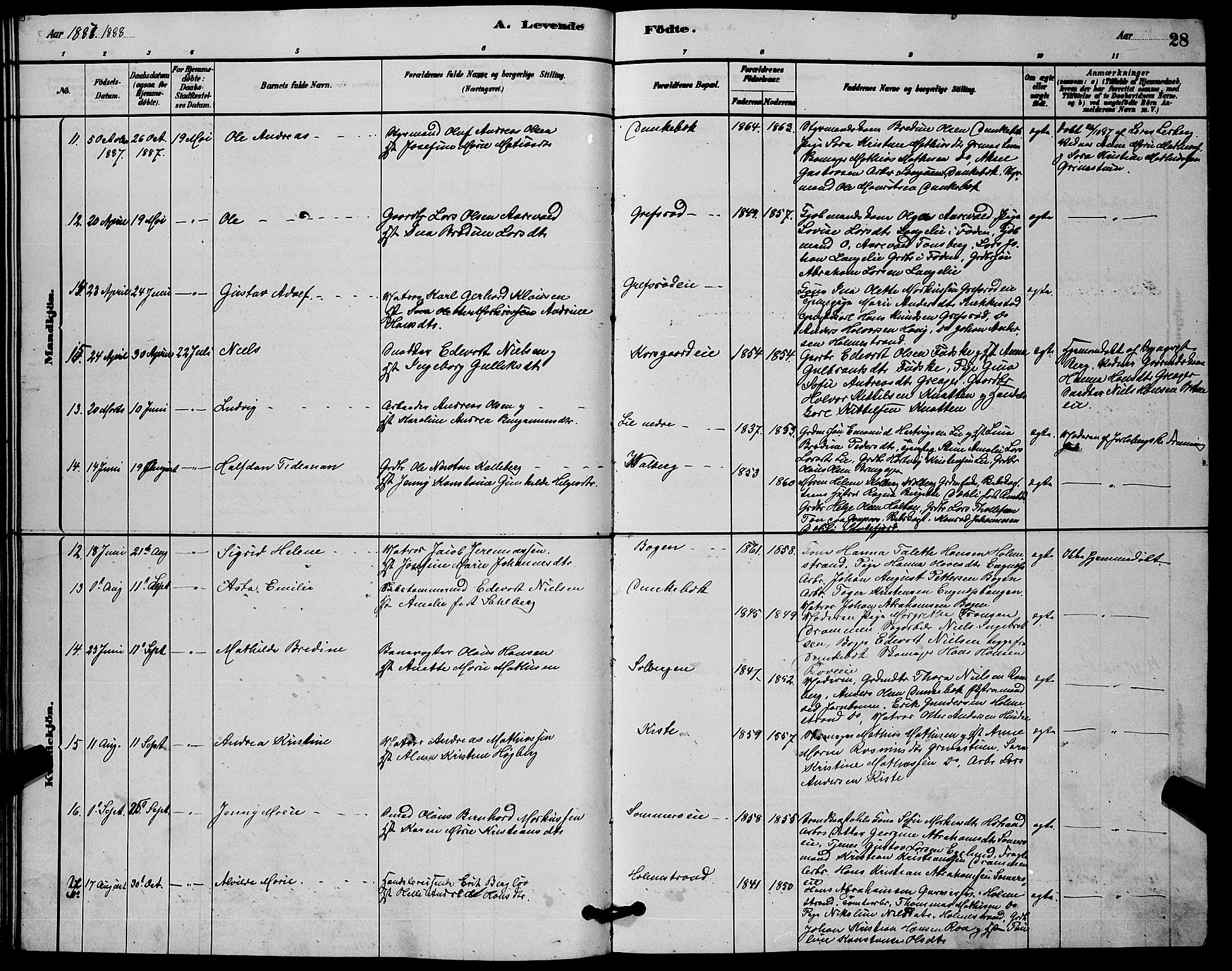 Botne kirkebøker, SAKO/A-340/G/Ga/L0003: Parish register (copy) no. I 3, 1878-1898, p. 28