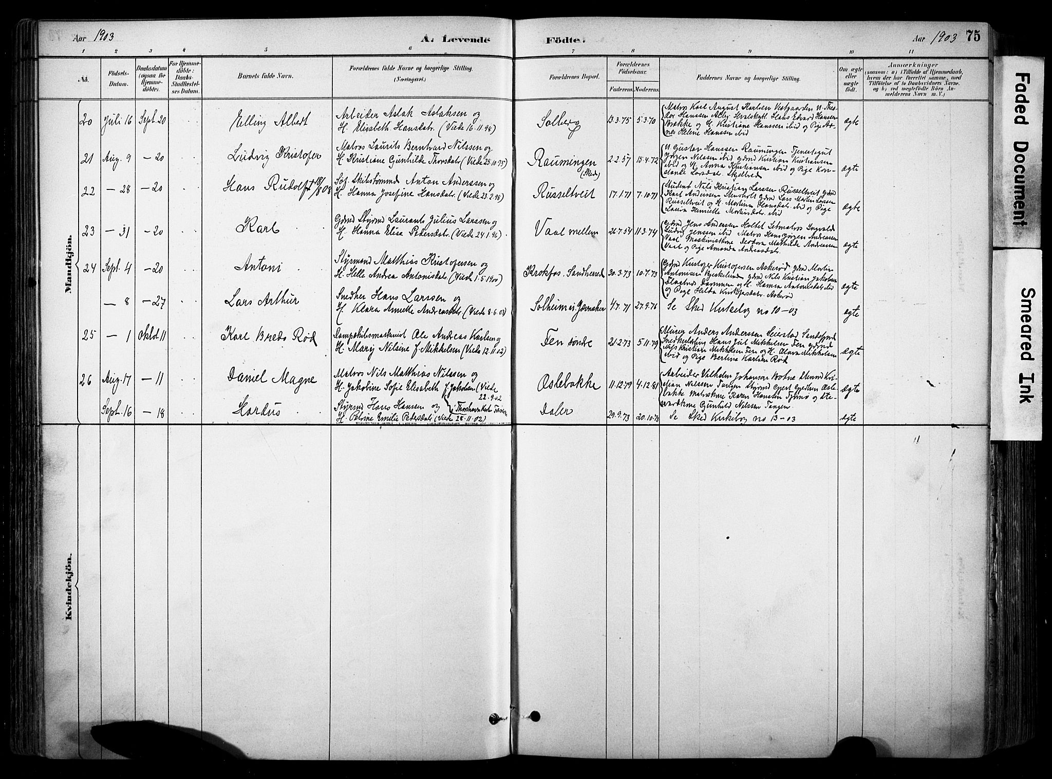 Stokke kirkebøker, AV/SAKO-A-320/F/Fa/L0010: Parish register (official) no. I 10, 1884-1903, p. 75
