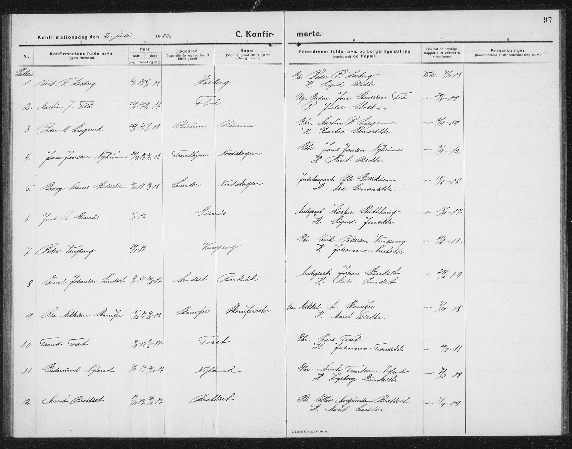 Ministerialprotokoller, klokkerbøker og fødselsregistre - Sør-Trøndelag, SAT/A-1456/675/L0888: Parish register (copy) no. 675C01, 1913-1935, p. 97