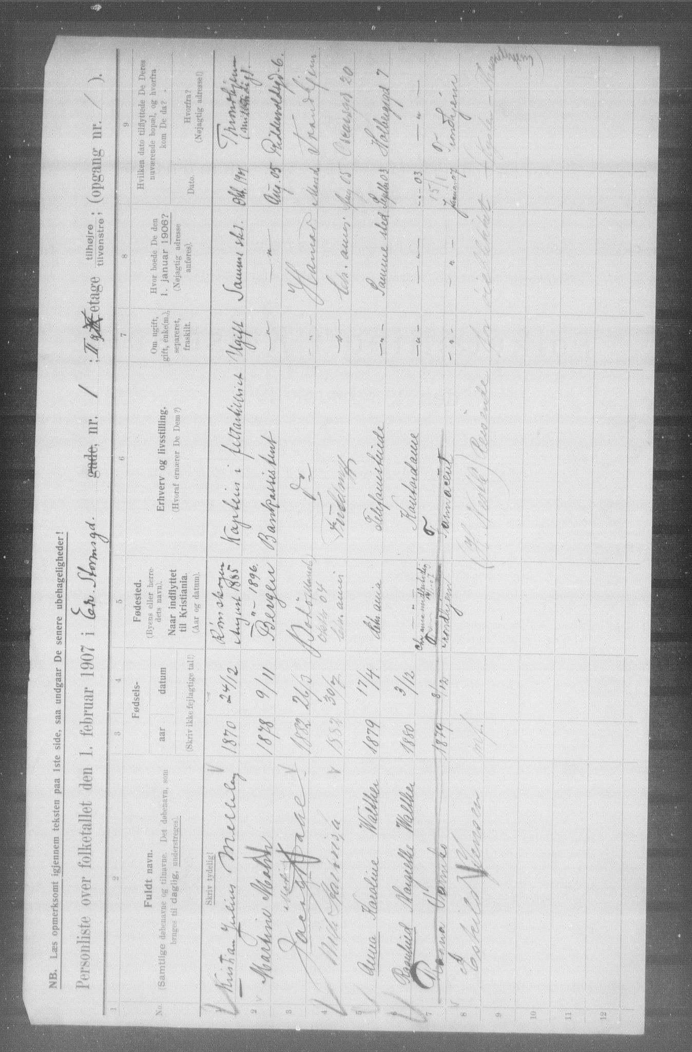 OBA, Municipal Census 1907 for Kristiania, 1907, p. 9520