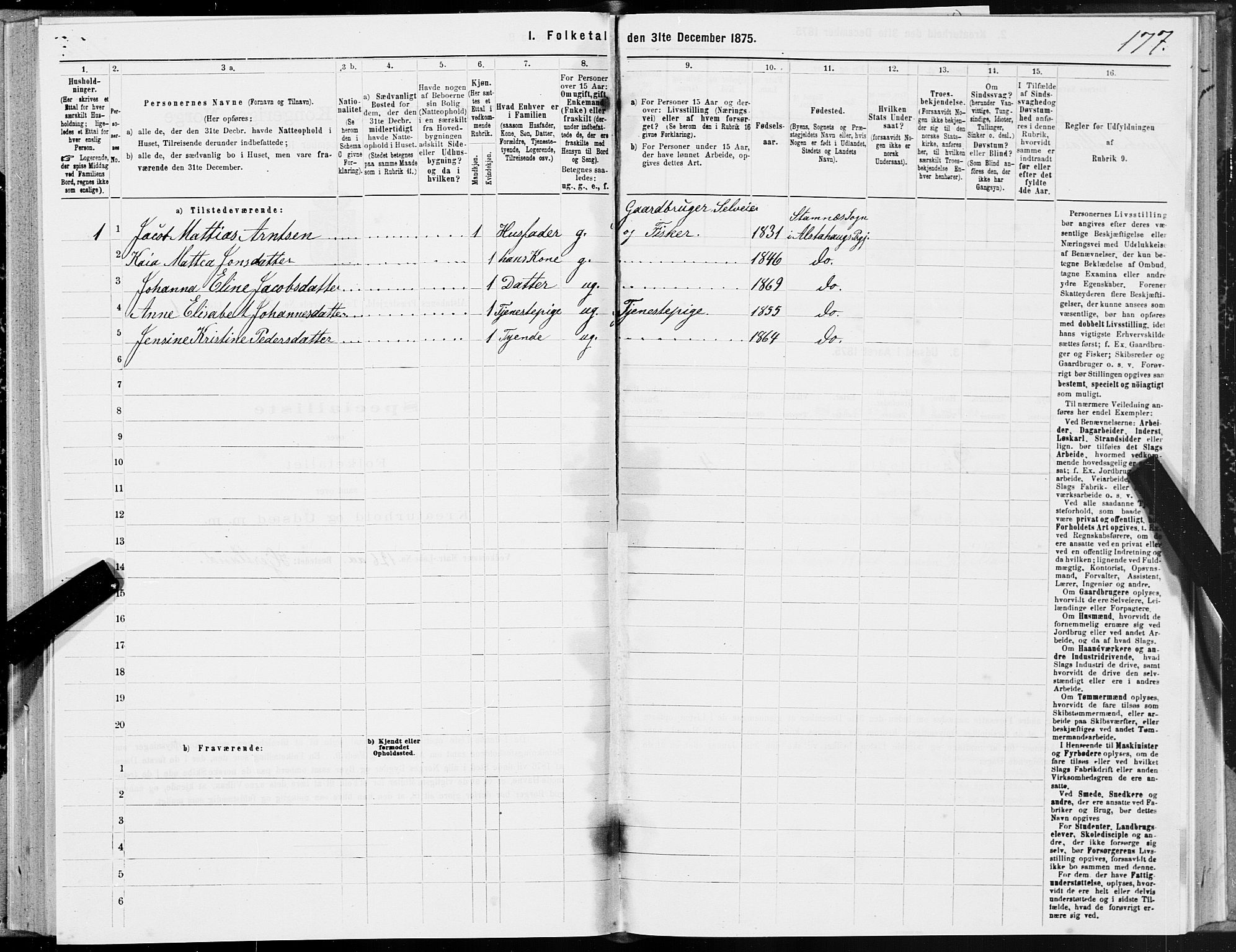 SAT, 1875 census for 1820P Alstahaug, 1875, p. 3177