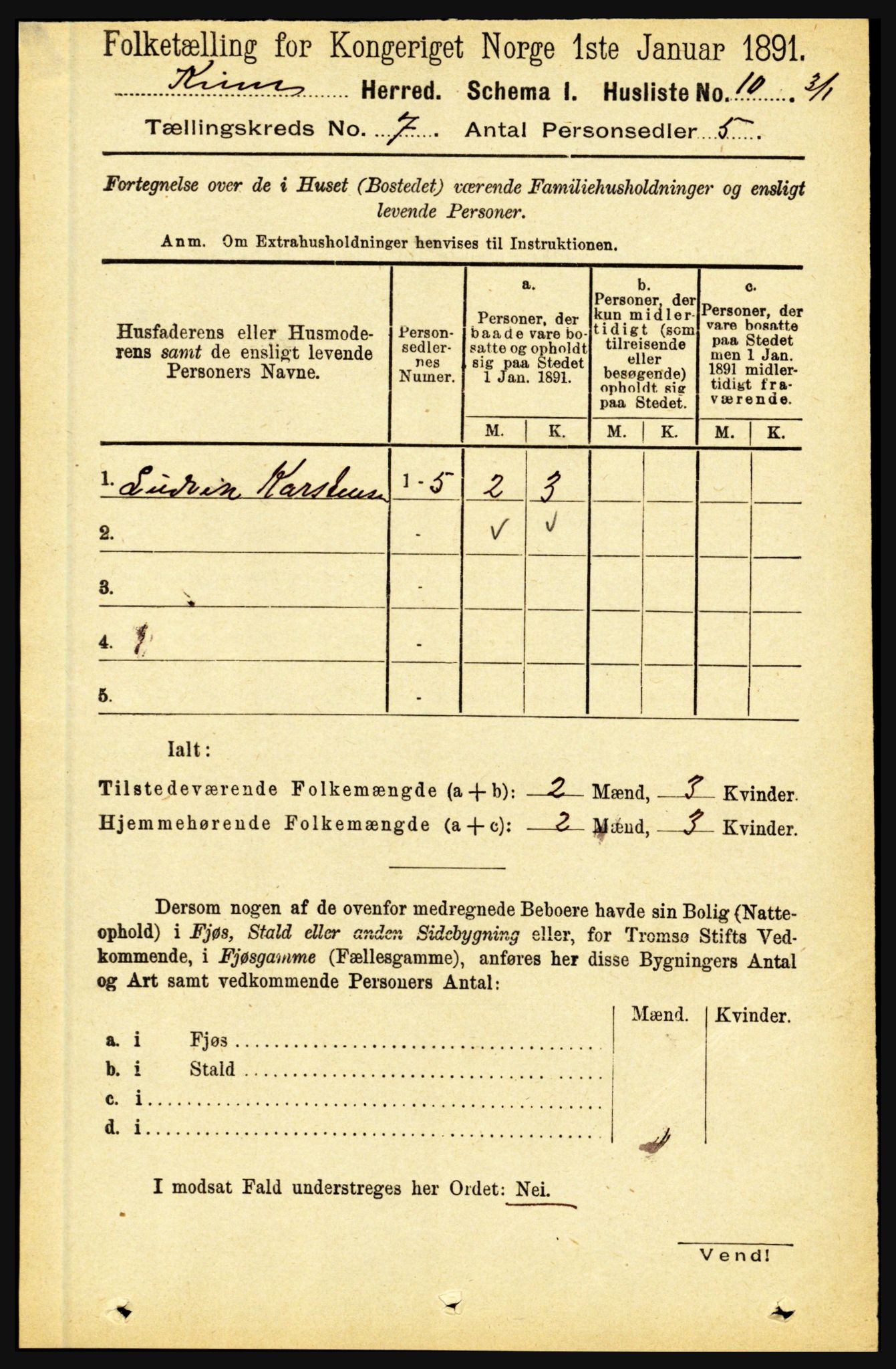 RA, 1891 census for 1437 Kinn, 1891, p. 2624