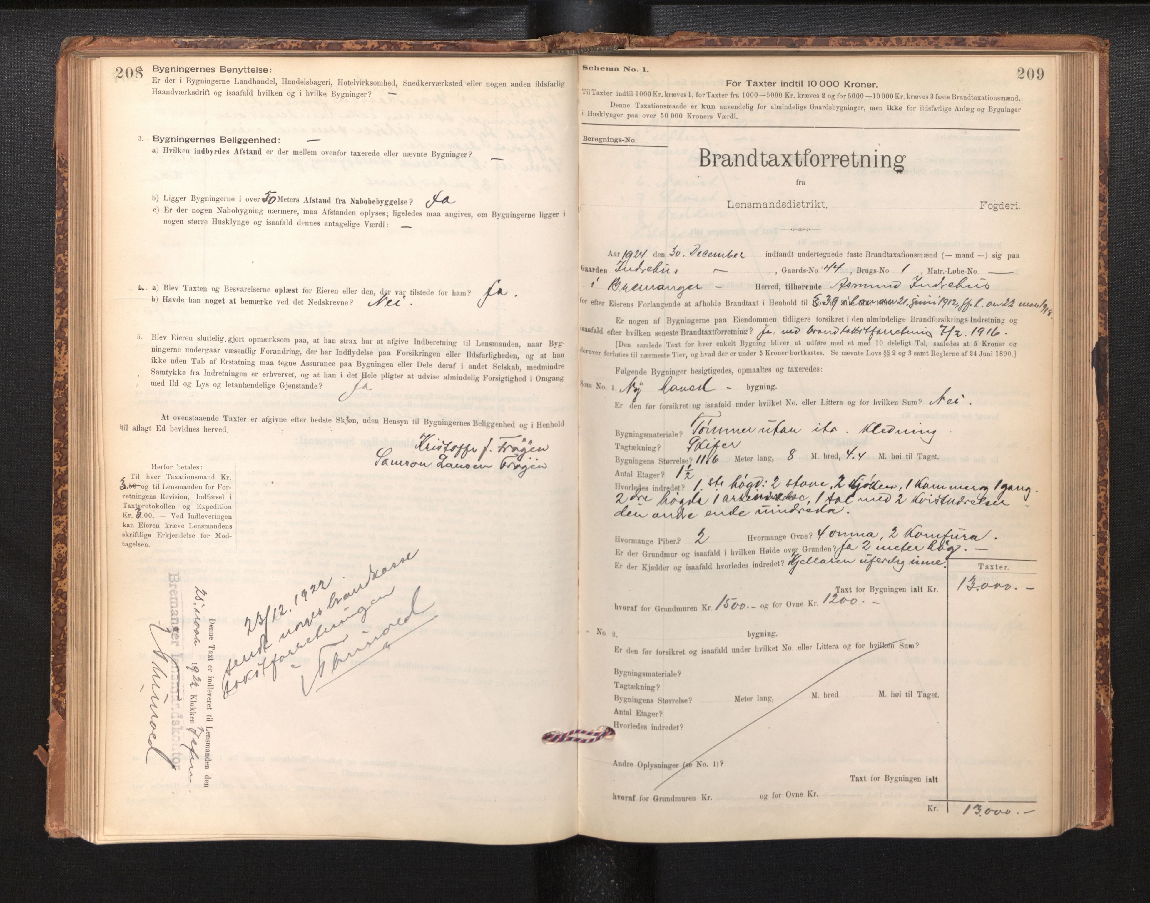 Lensmannen i Bremanger, SAB/A-26701/0012/L0007: Branntakstprotokoll, skjematakst, 1895-1936, p. 208-209