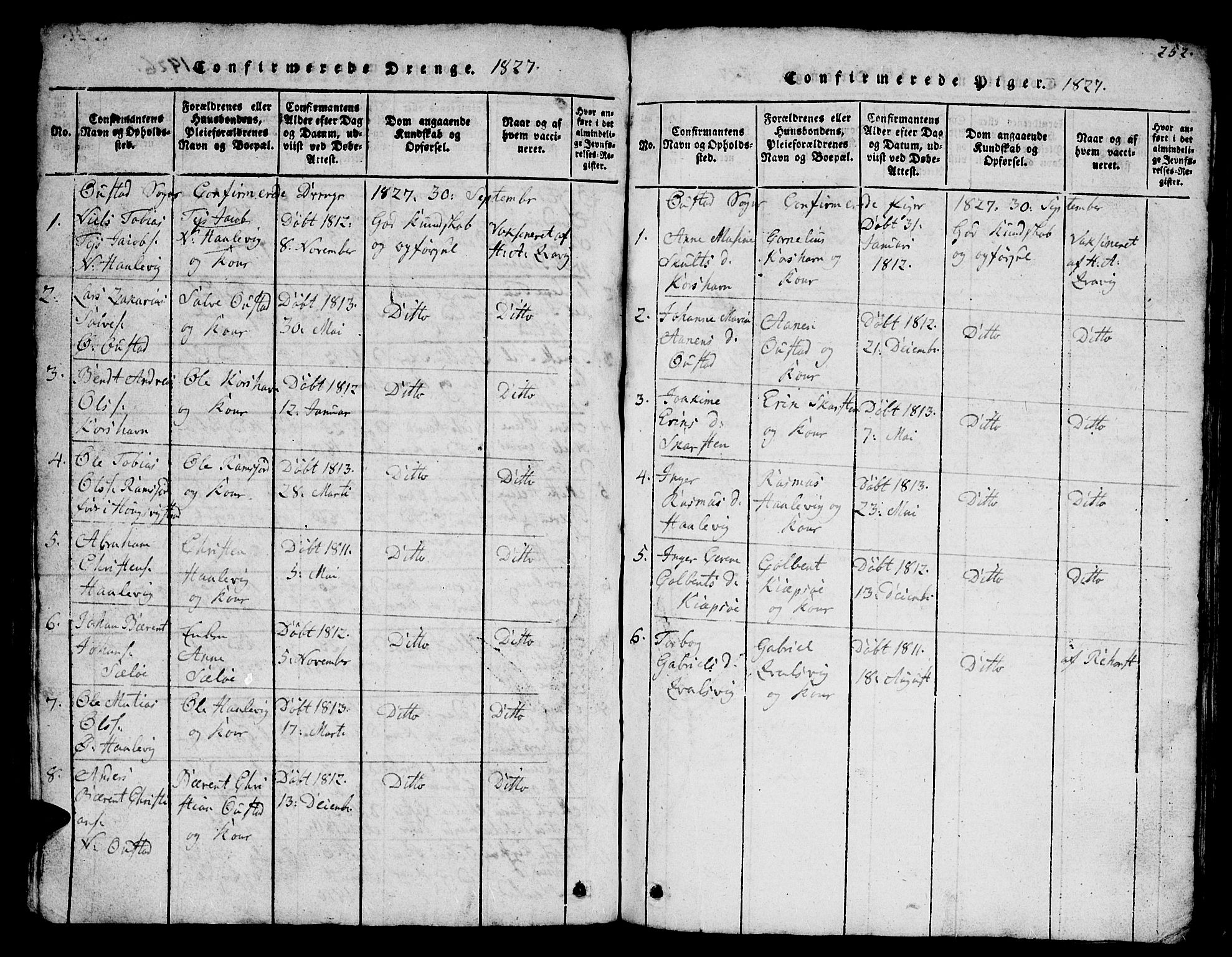 Lyngdal sokneprestkontor, SAK/1111-0029/F/Fb/Fba/L0001: Parish register (copy) no. B 1, 1816-1876, p. 252