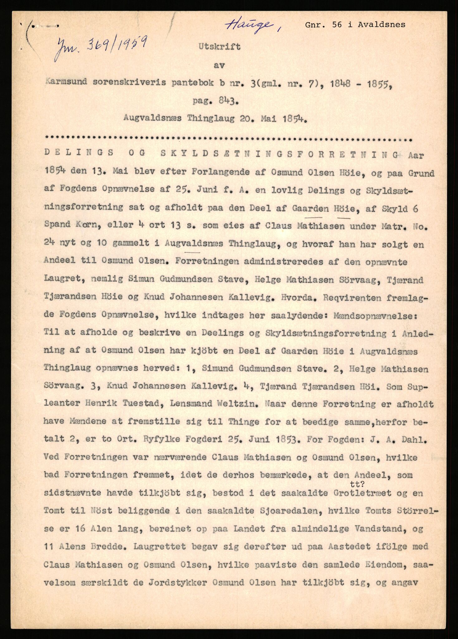 Statsarkivet i Stavanger, AV/SAST-A-101971/03/Y/Yj/L0031: Avskrifter sortert etter gårdsnavn: Harveland - Hauge nedre, 1750-1930, p. 189