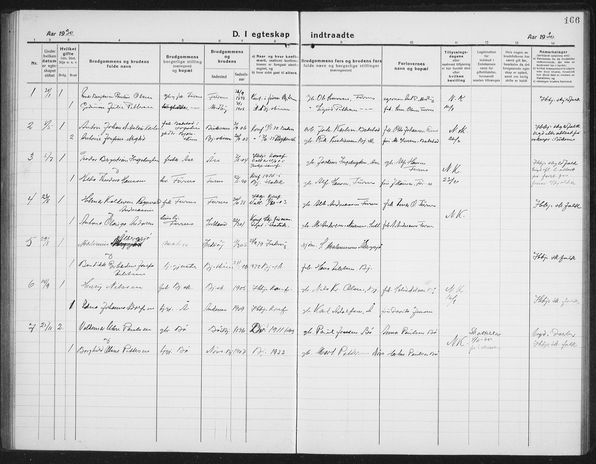 Ministerialprotokoller, klokkerbøker og fødselsregistre - Nordland, AV/SAT-A-1459/898/L1428: Parish register (copy) no. 898C03, 1918-1938, p. 166