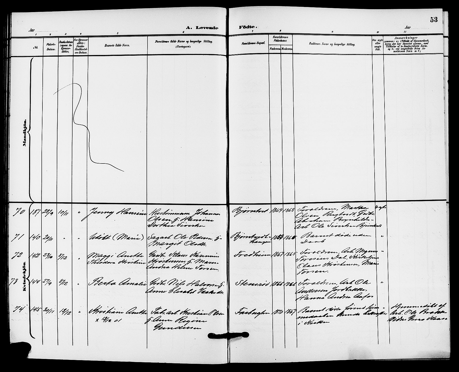 Solum kirkebøker, AV/SAKO-A-306/G/Ga/L0008: Parish register (copy) no. I 8, 1898-1909, p. 53