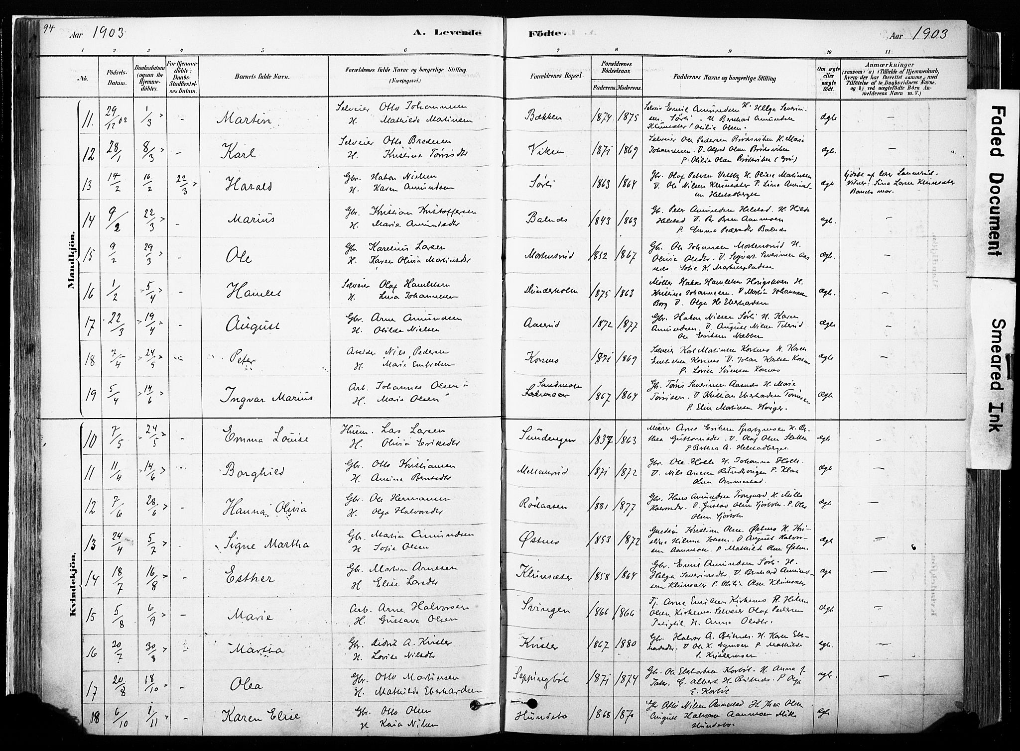 Hof prestekontor, AV/SAH-PREST-038/H/Ha/Haa/L0010: Parish register (official) no. 10, 1878-1909, p. 94