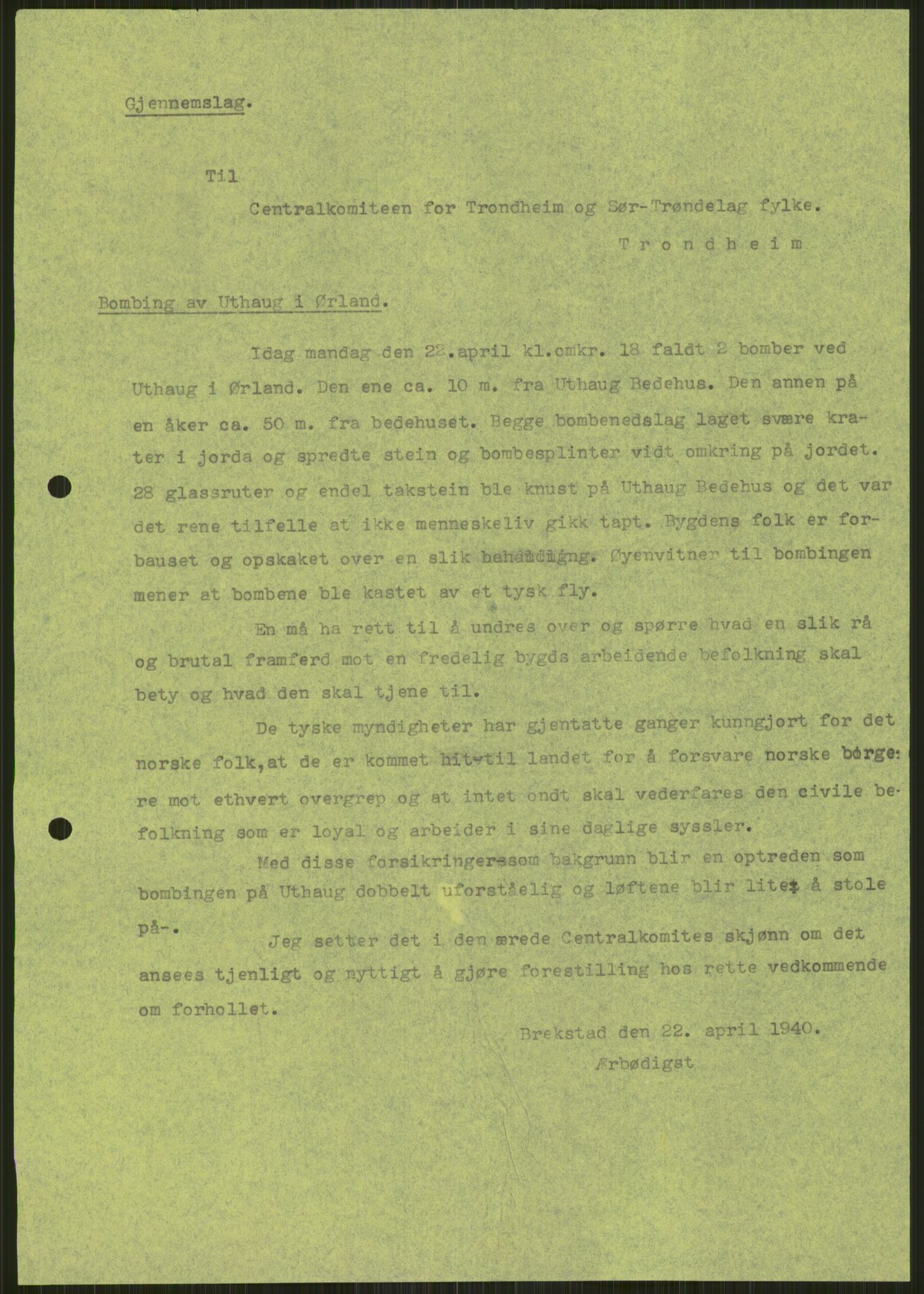 Forsvaret, Forsvarets krigshistoriske avdeling, AV/RA-RAFA-2017/Y/Ya/L0016: II-C-11-31 - Fylkesmenn.  Rapporter om krigsbegivenhetene 1940., 1940, p. 38