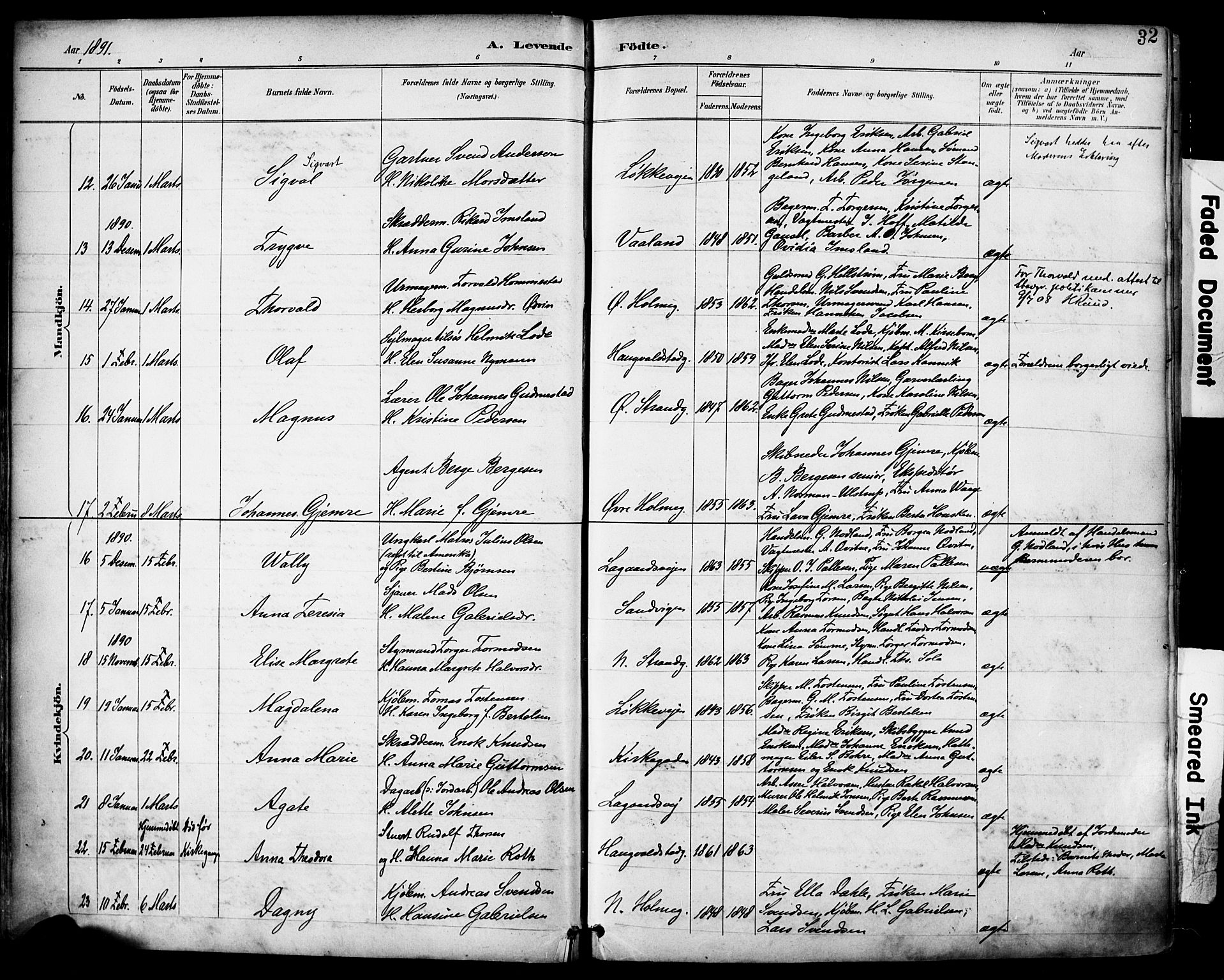 Domkirken sokneprestkontor, AV/SAST-A-101812/001/30/30BA/L0030: Parish register (official) no. A 29, 1889-1902, p. 32