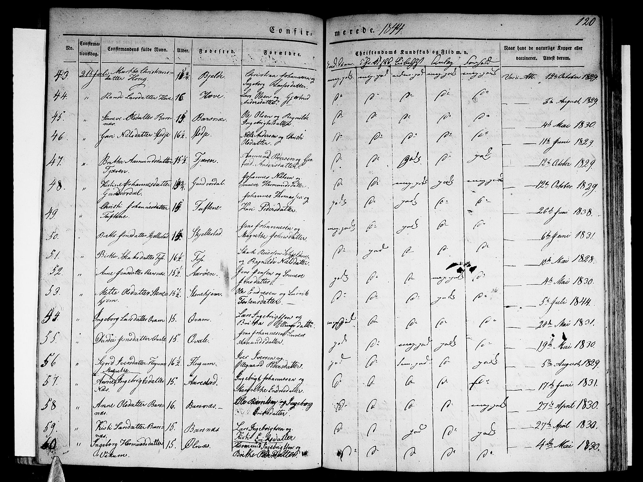 Sogndal sokneprestembete, AV/SAB-A-81301/H/Haa/Haaa/L0011: Parish register (official) no. A 11, 1839-1847, p. 120