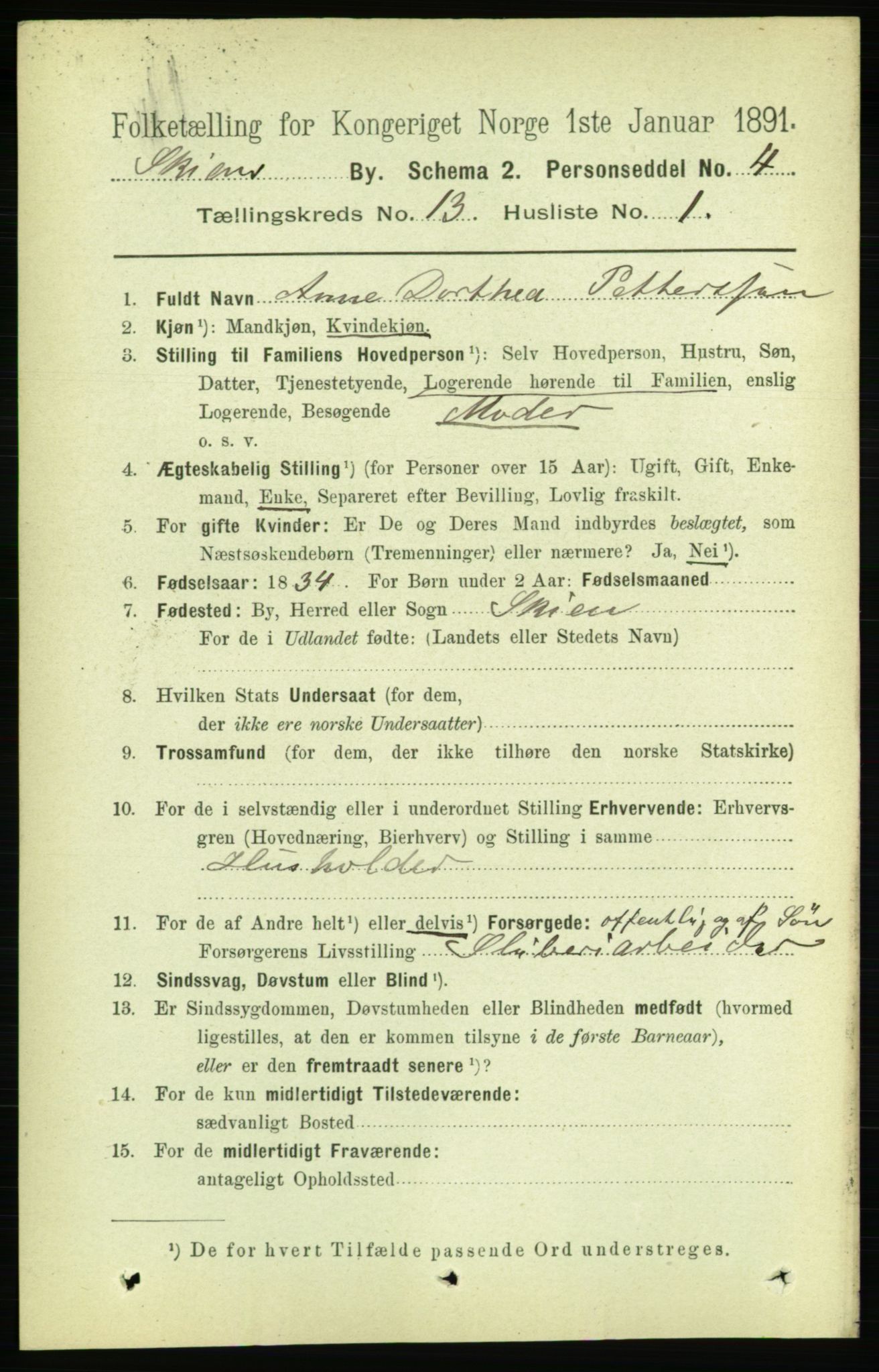 RA, 1891 census for 0806 Skien, 1891, p. 4087